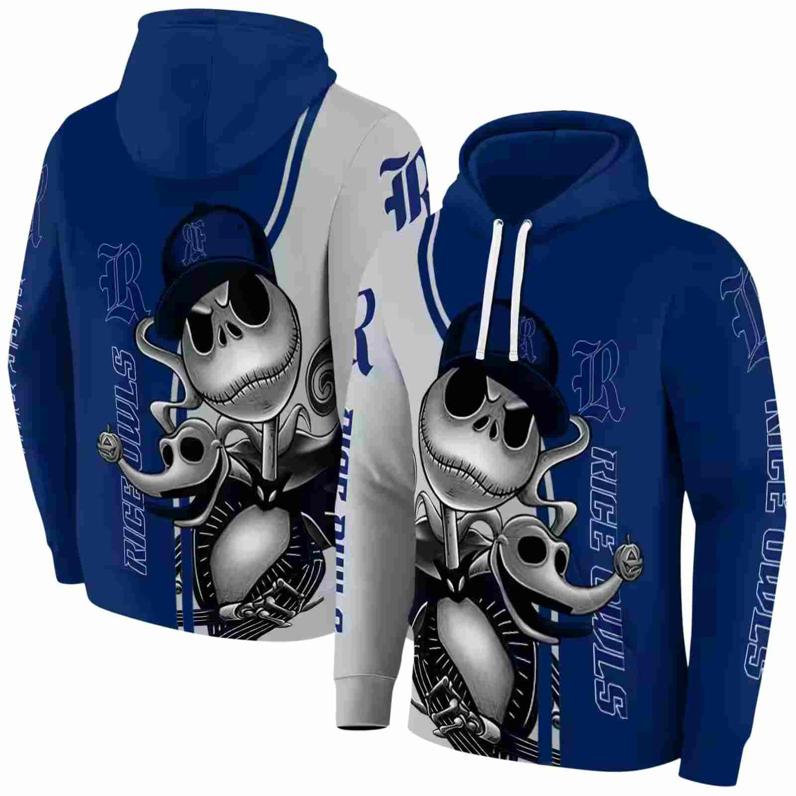 rice owls jack skellington navy blue hoodie fashion forward