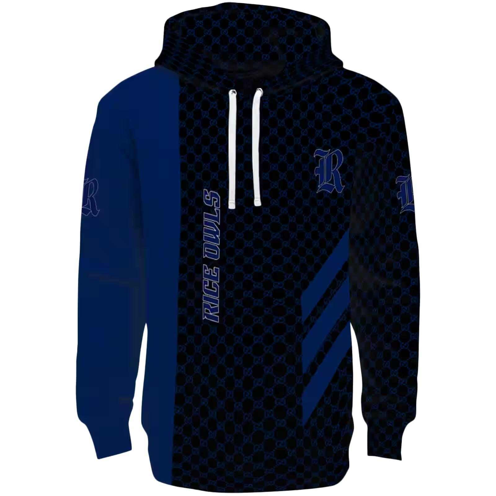Rice Owls Monogram Pattern Navy Blue Hoodie