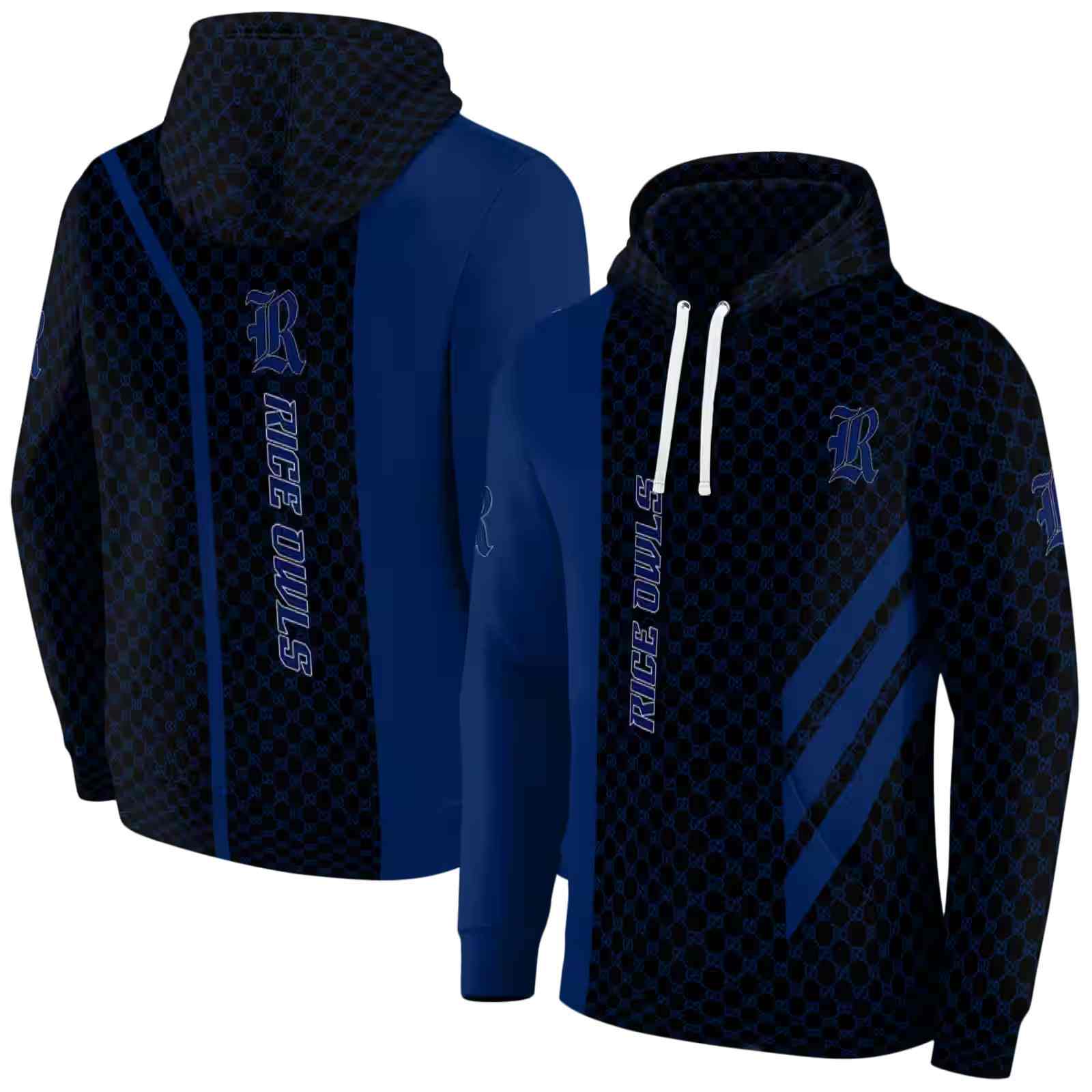 rice owls monogram pattern navy blue hoodie fashion forward