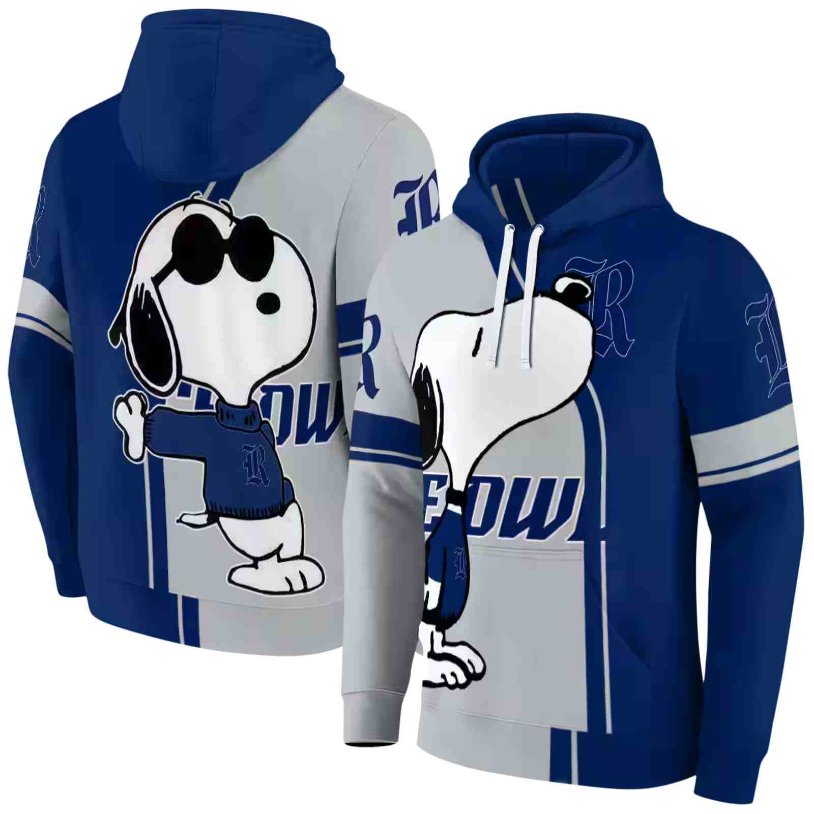 rice owls playful snoopy navy blue hoodie fashion forward
