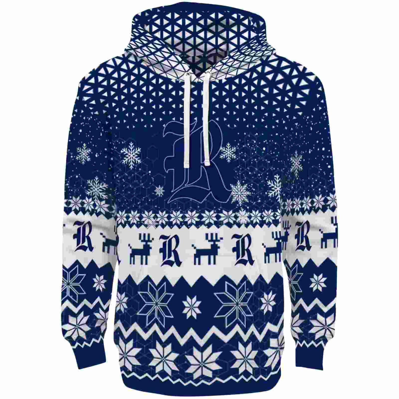 Rice Owls Reindeer Motif Navy Blue Hoodie
