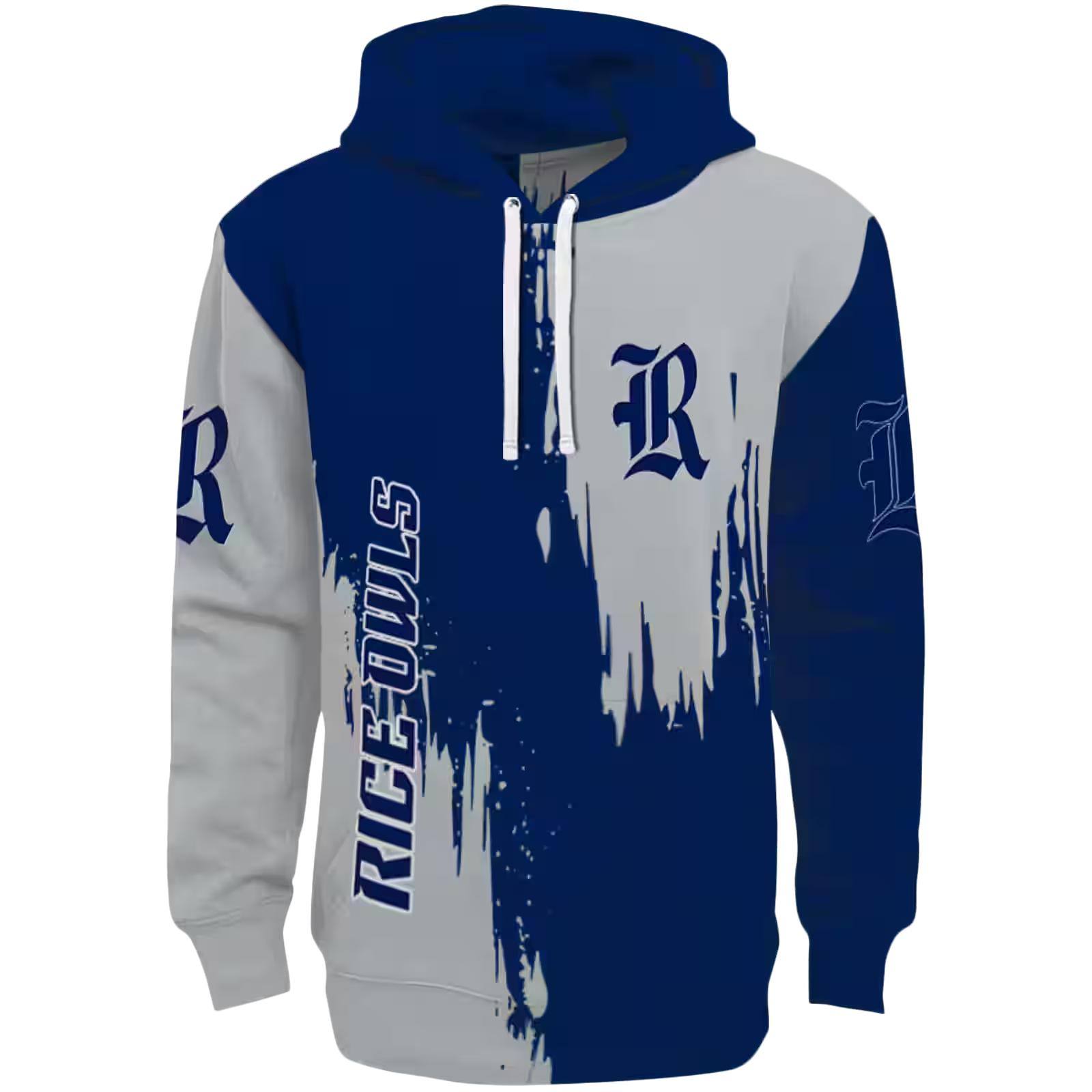 Rice Owls Splatter Effect Navy Blue Hoodie