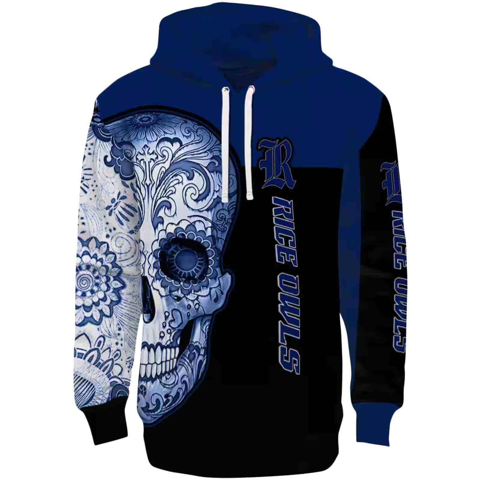 Rice Owls Sugar Skull Navy Blue Black Hoodie