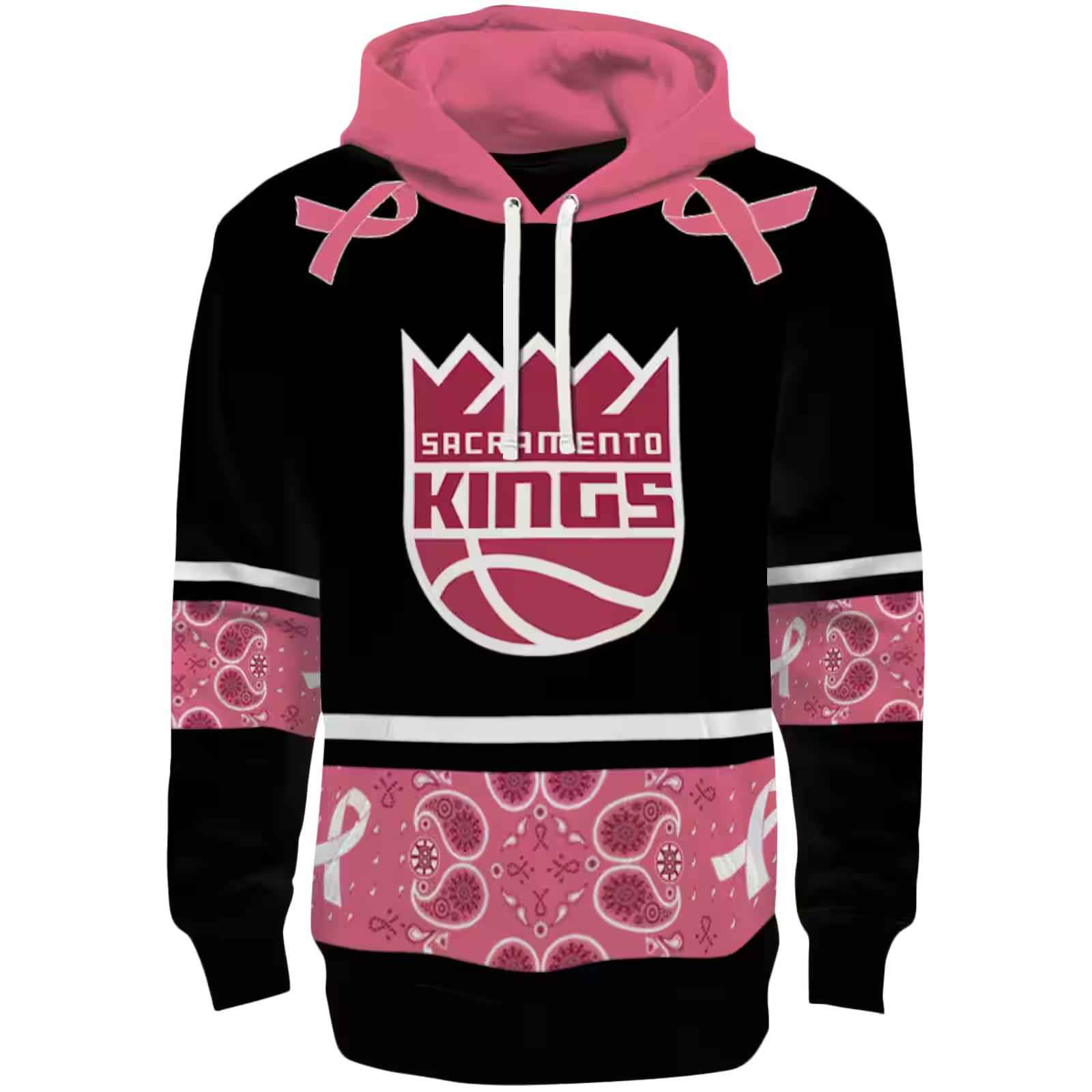 Sacramento Kings Awareness Ribbon Black Pink Hoodie