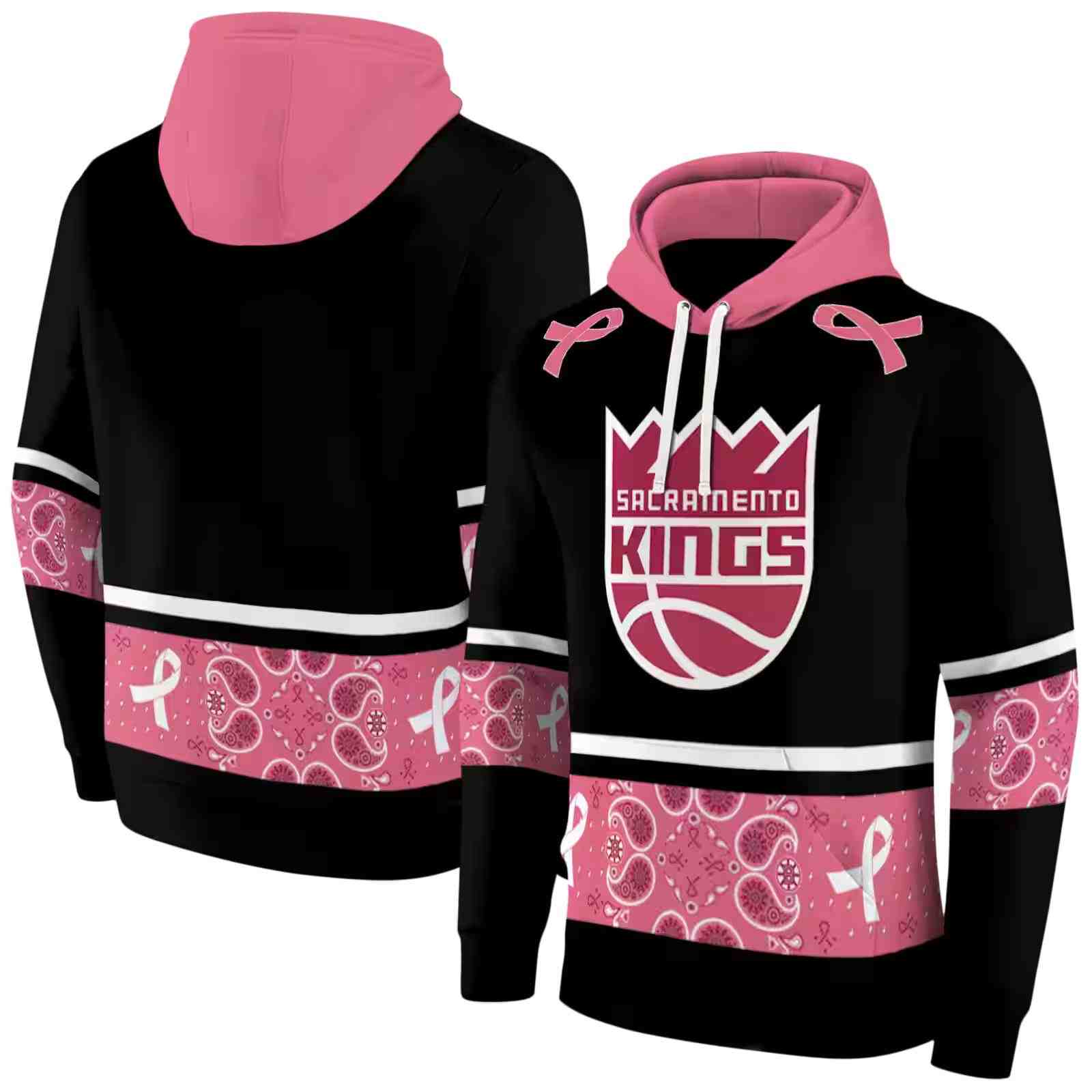 sacramento kings awareness ribbon black pink hoodie fashion forward