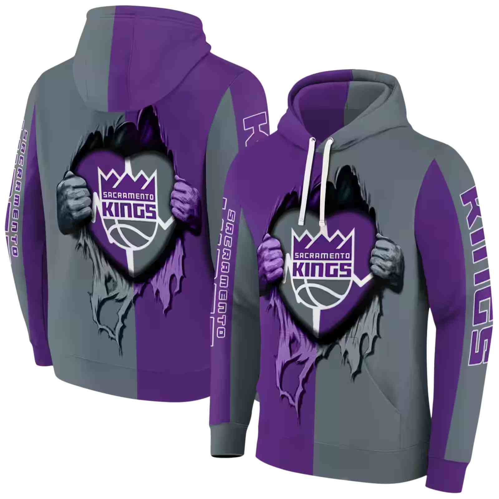 sacramento kings heartbeat graphic purple hoodie fashion forward