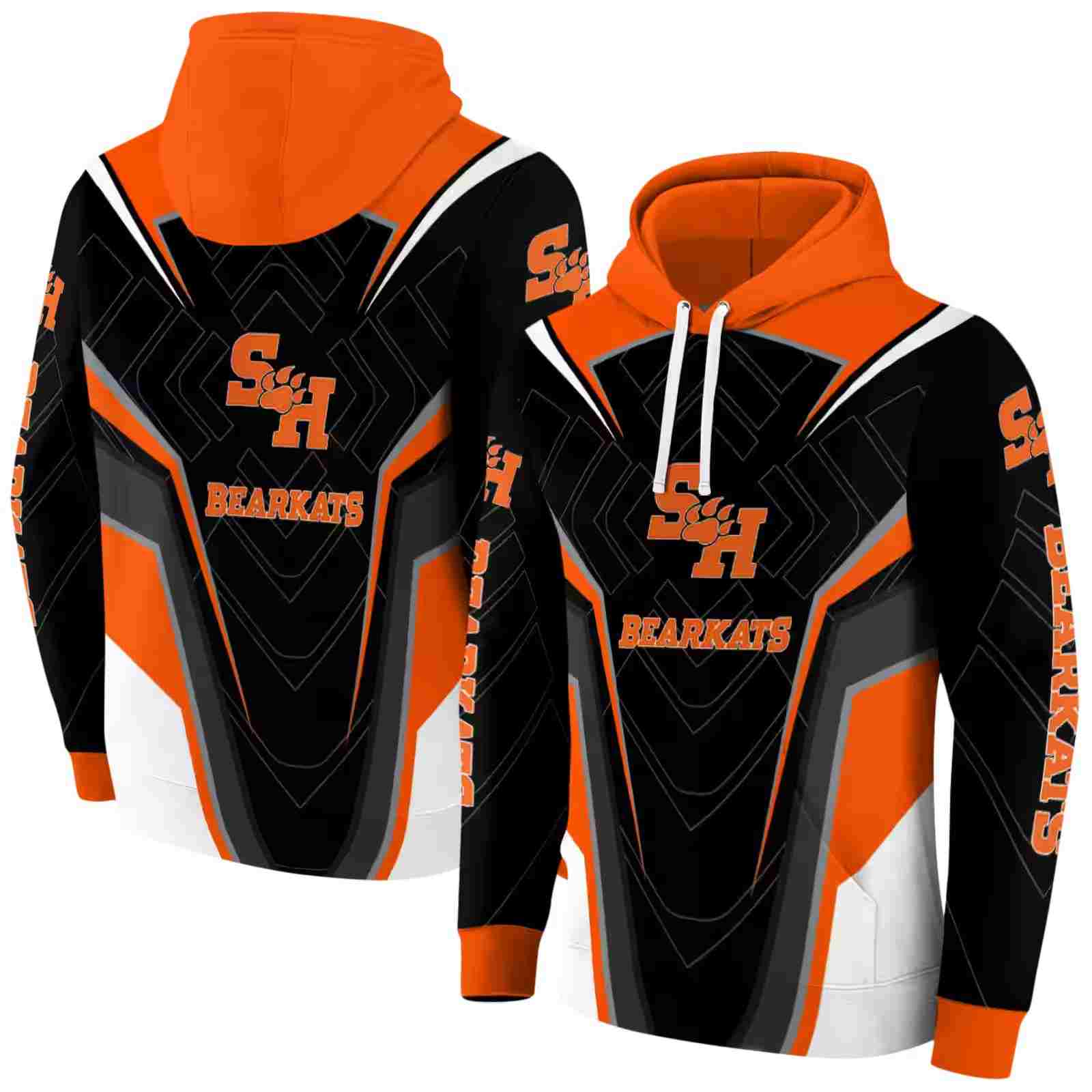 sam houston bearkats futuristic pattern orange black hoodie fashion forward