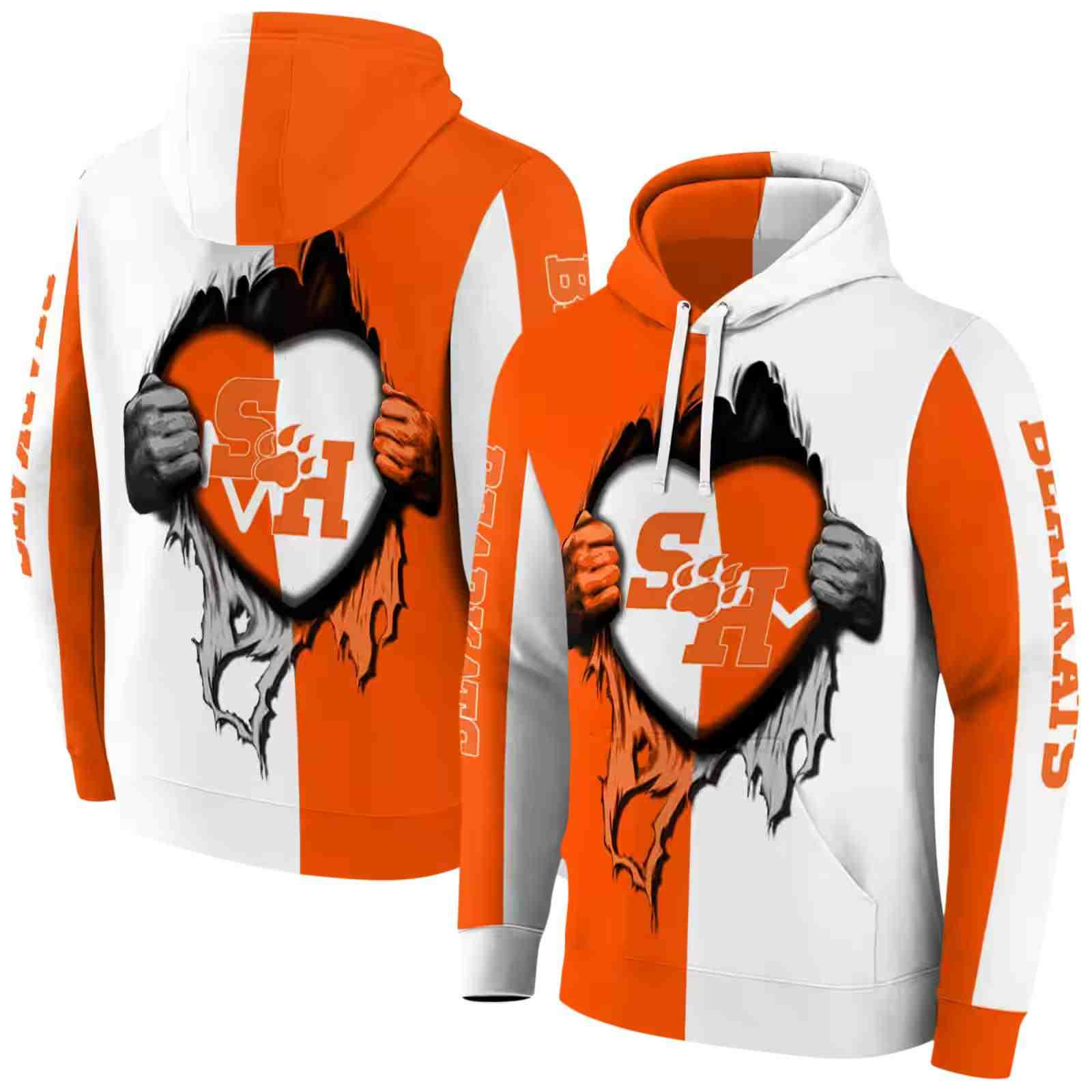 sam houston bearkats heartbeat graphic orange hoodie fashion forward