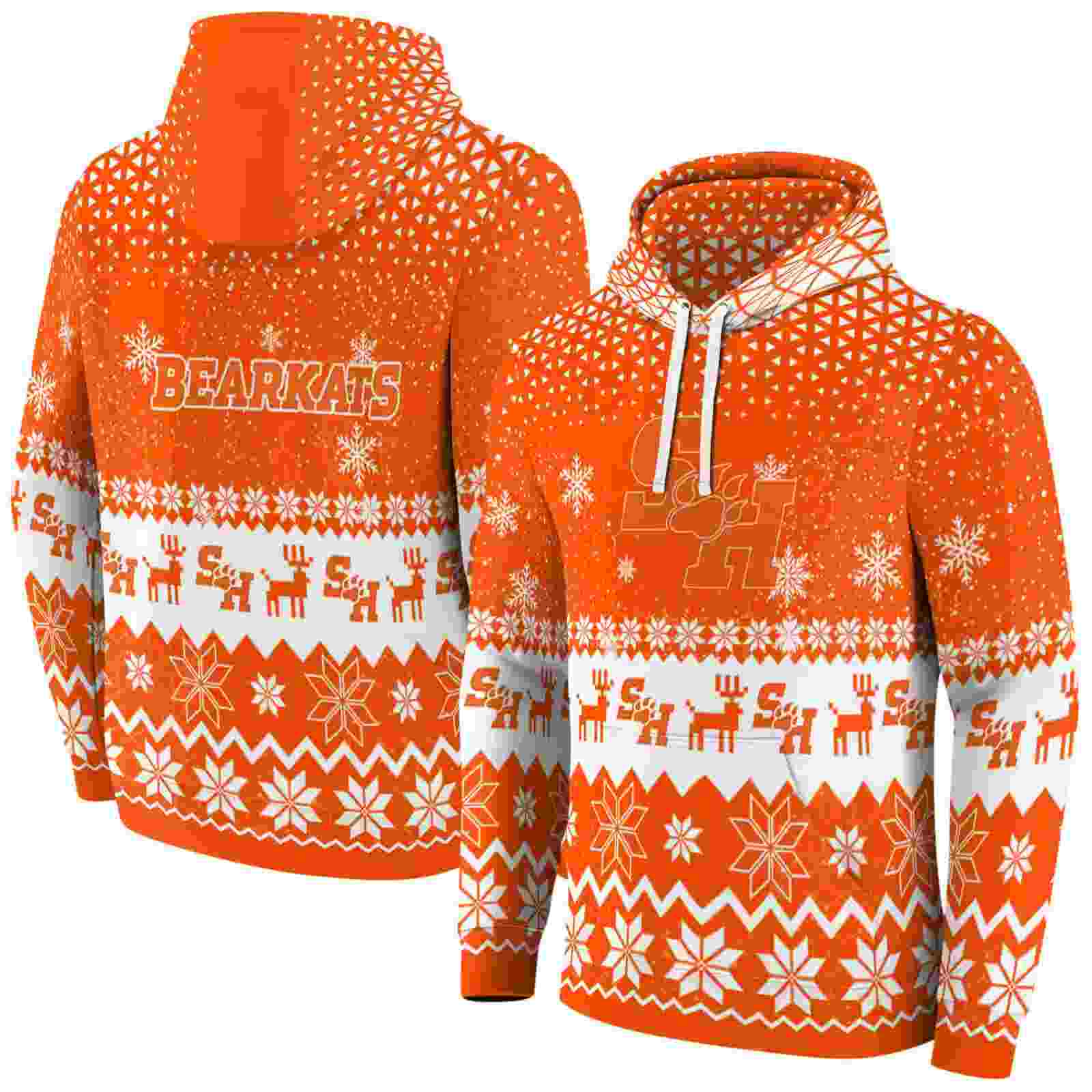 sam houston bearkats reindeer motif orange hoodie fashion forward