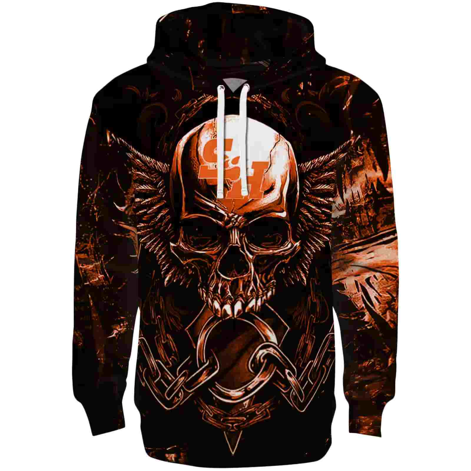 Sam Houston Bearkats Skull Artwork Orange Black Hoodie