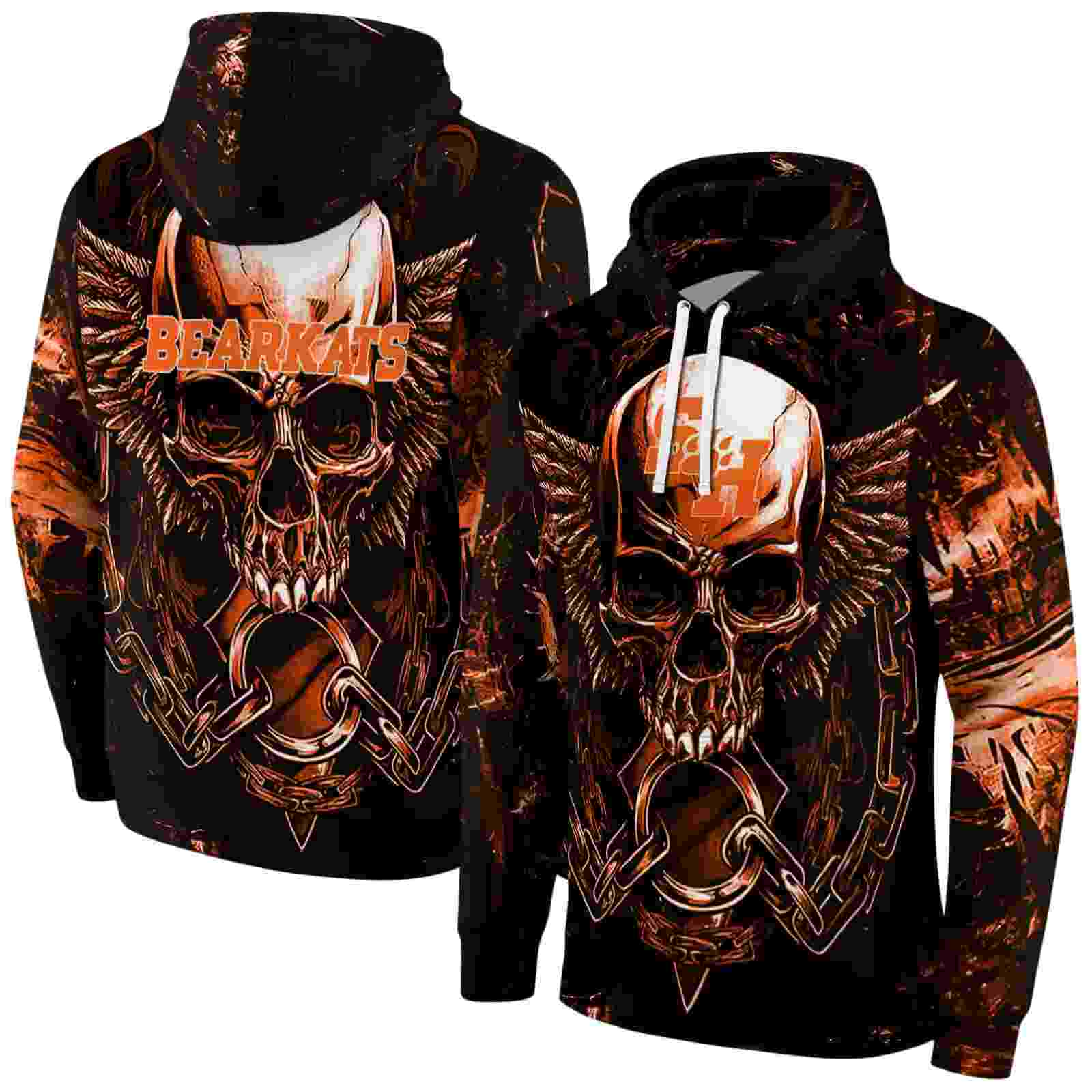 sam houston bearkats skull artwork orange black hoodie fashion forward