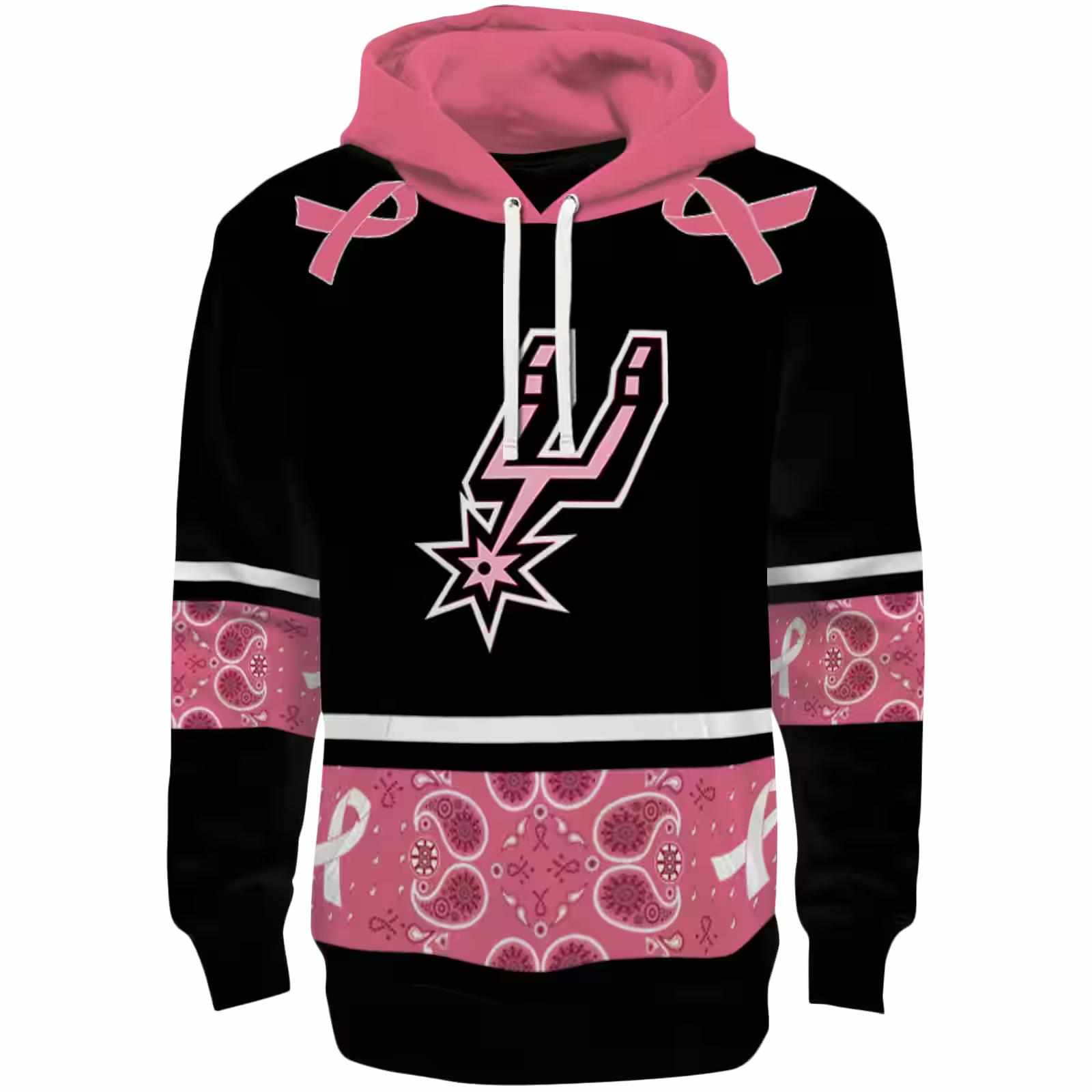 San Antonio Spurs Awareness Ribbon Black Pink Hoodie