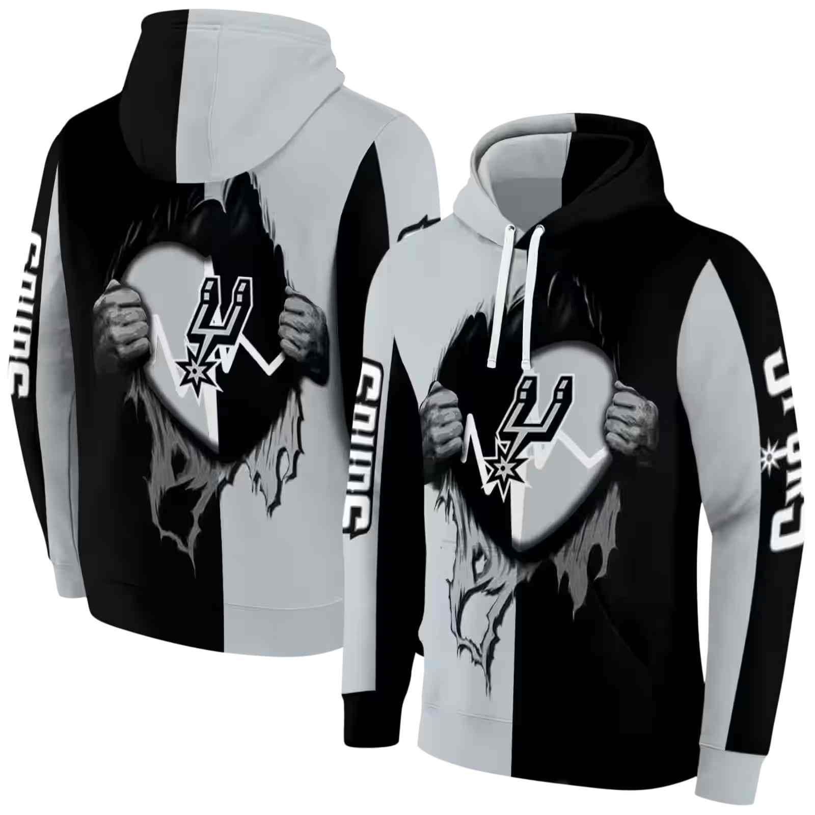 san antonio spurs heartbeat graphic silver hoodie fashion forward