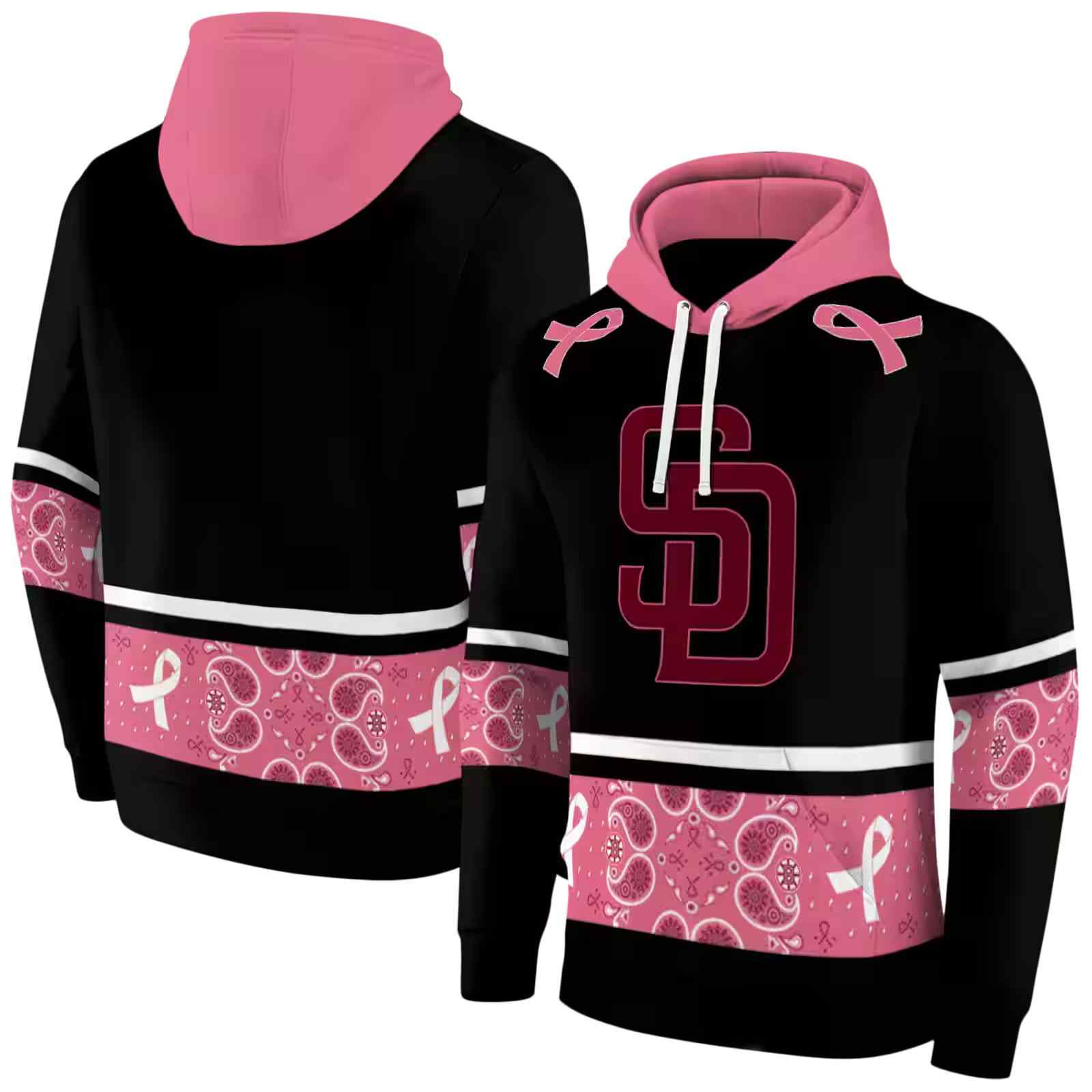 san diego padres awareness ribbon black pink hoodie fashion forward