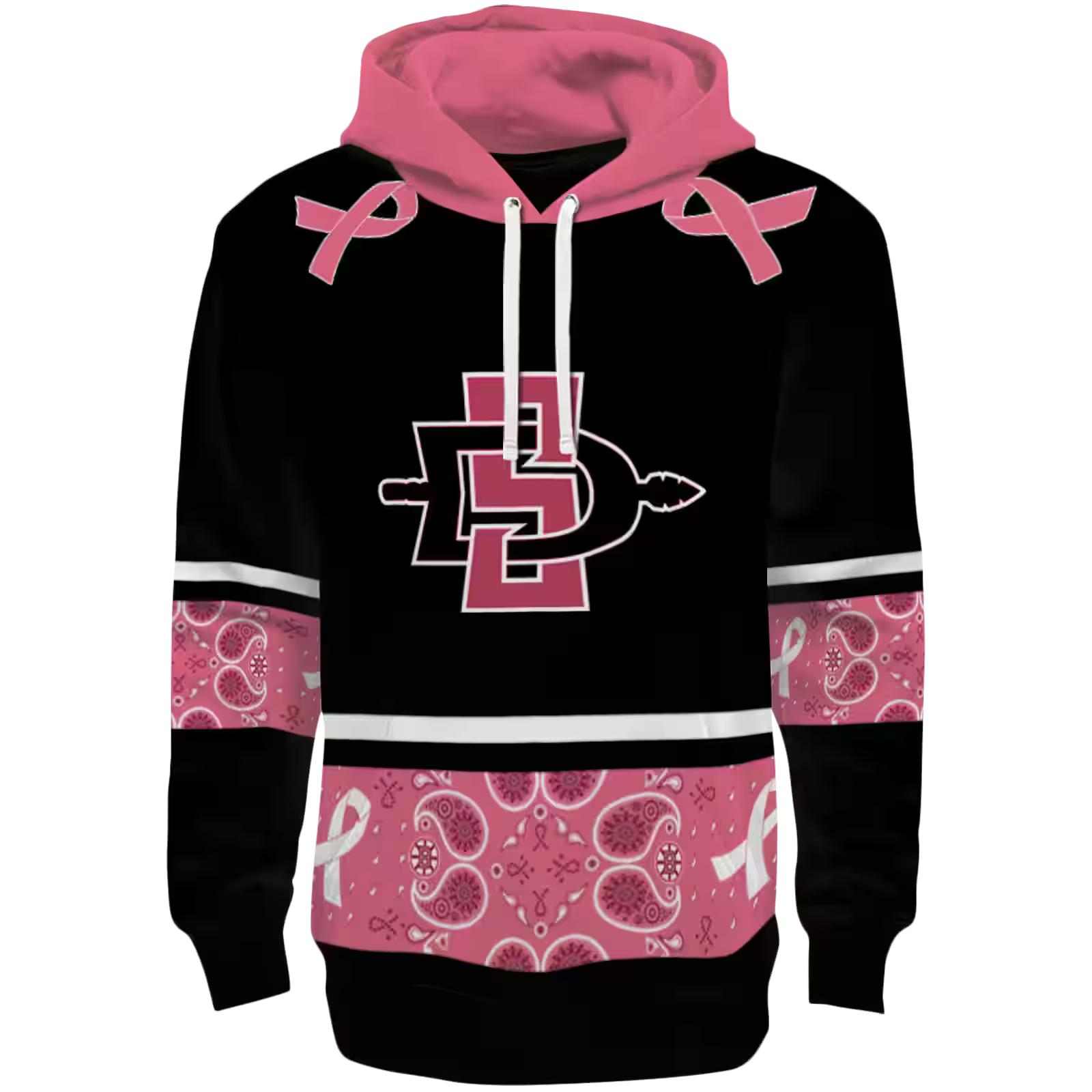 San Diego State Aztecs Awareness Ribbon Black Pink Hoodie