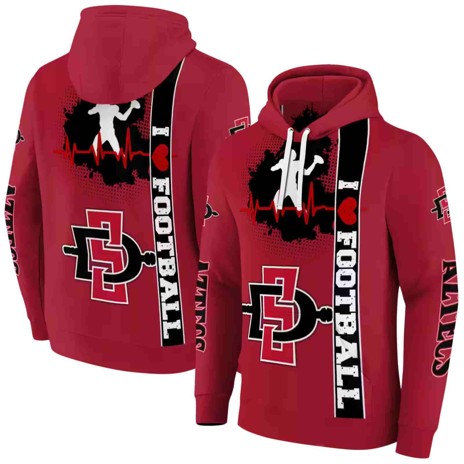 san diego state aztecs football heartbeat red hoodie fashion forward