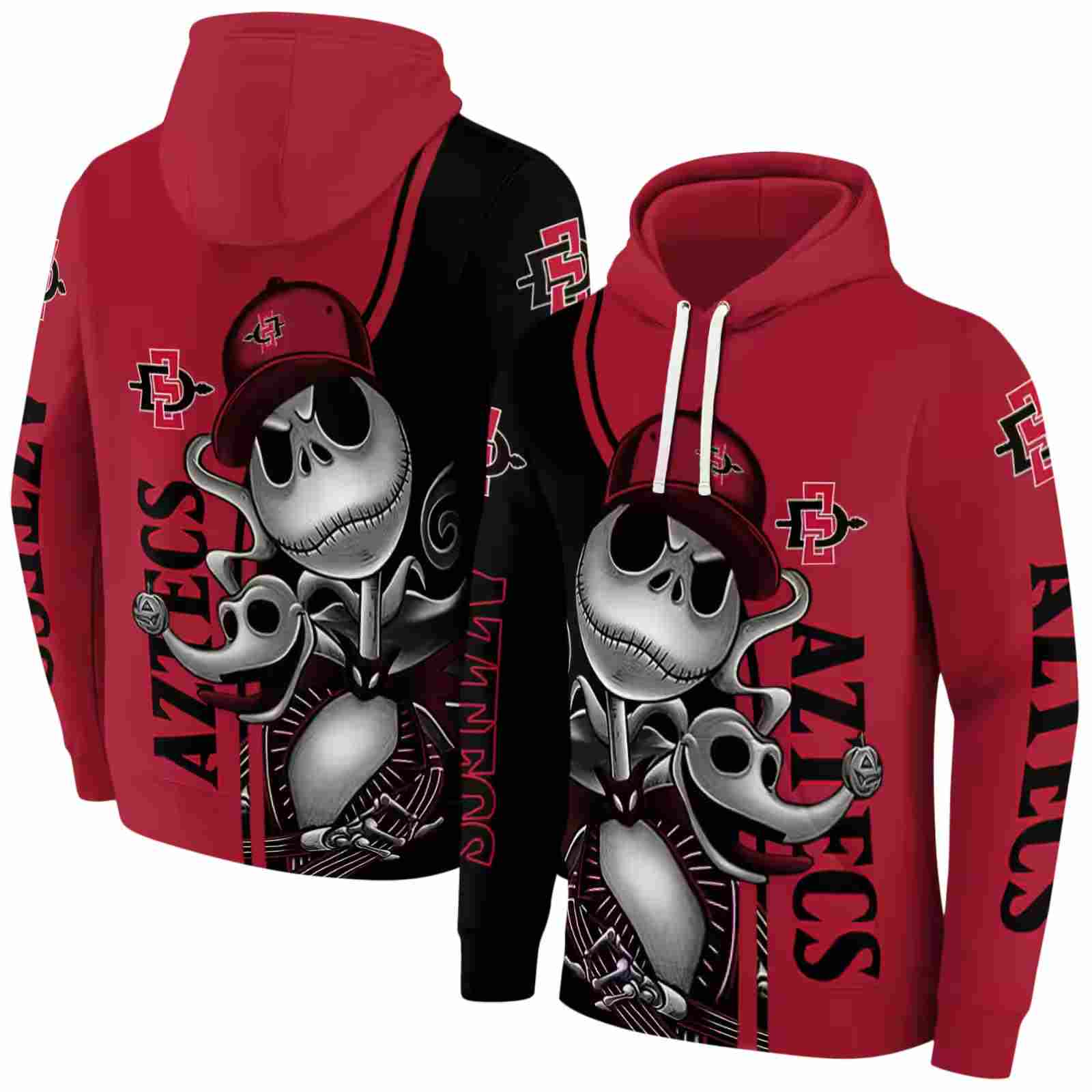 san diego state aztecs jack skellington red hoodie fashion forward