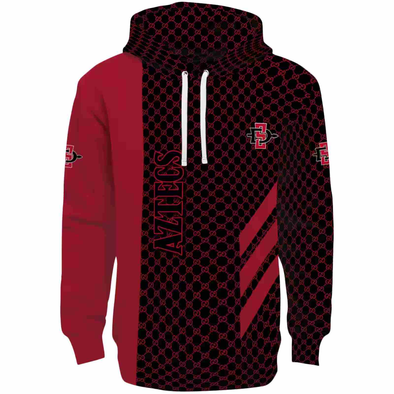 San Diego State Aztecs Monogram Pattern Red Hoodie