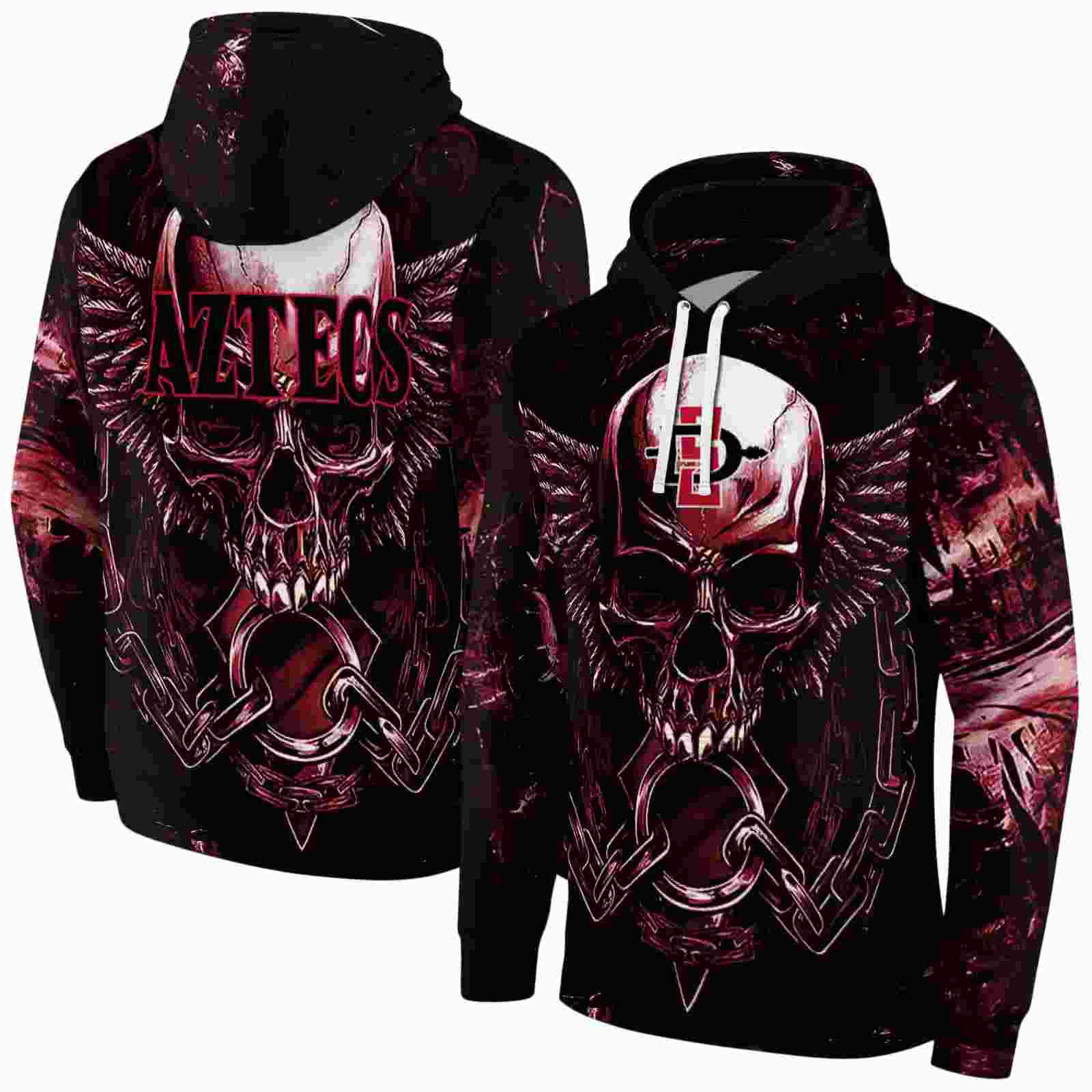 san diego state aztecs skull artwork red black hoodie fashion forward