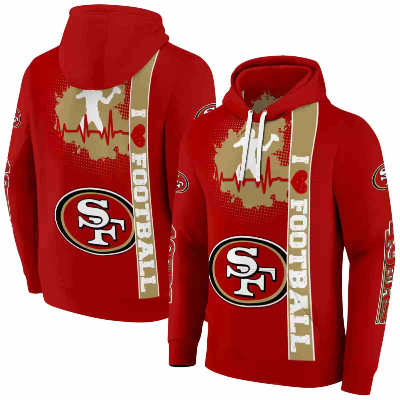 san francisco 49ers football heartbeat red hoodie fashion forward