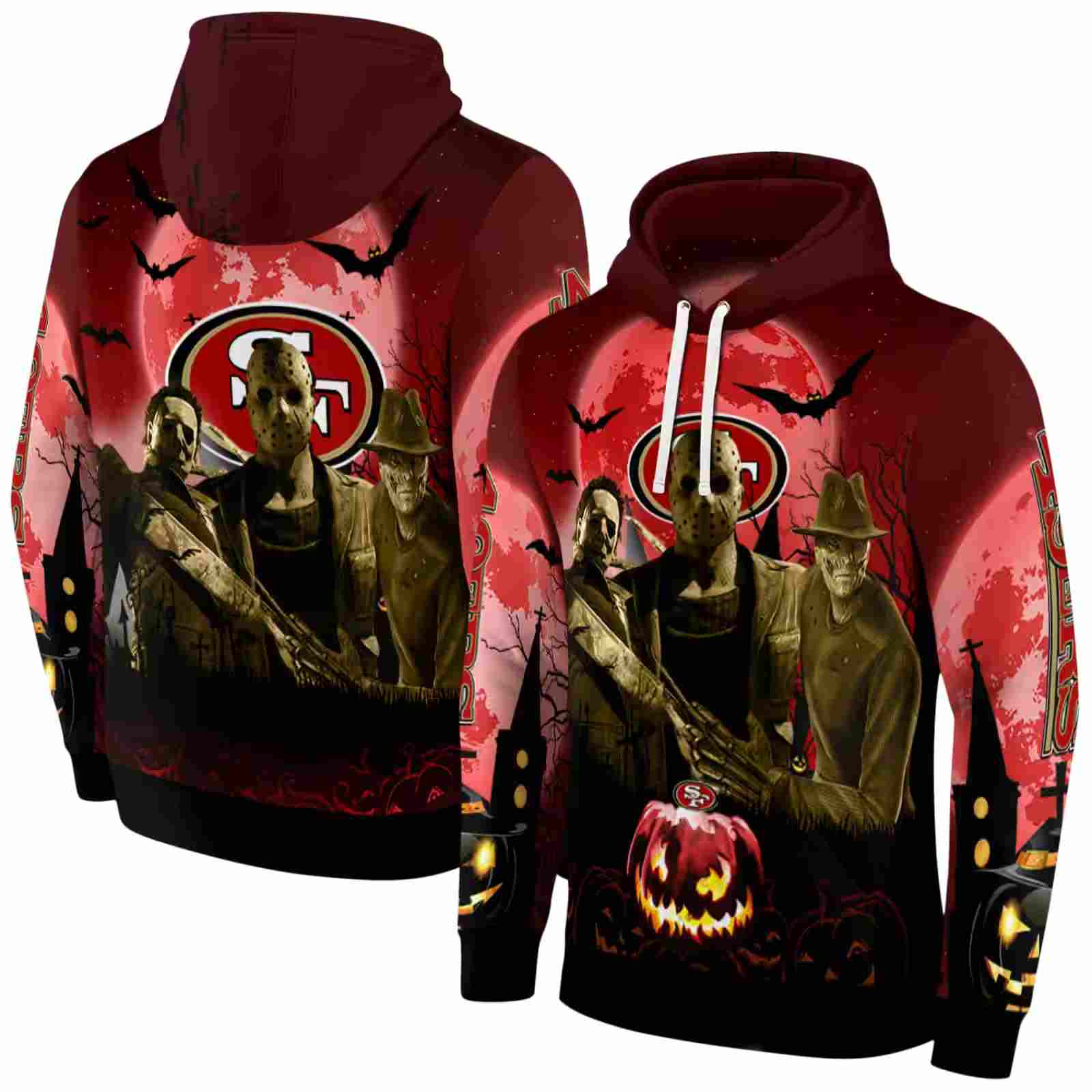 san francisco 49ers halloween vibes red black hoodie fashion forward