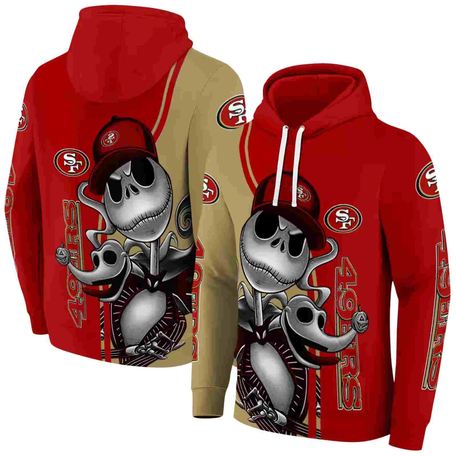 san francisco 49ers jack skellington red hoodie fashion forward