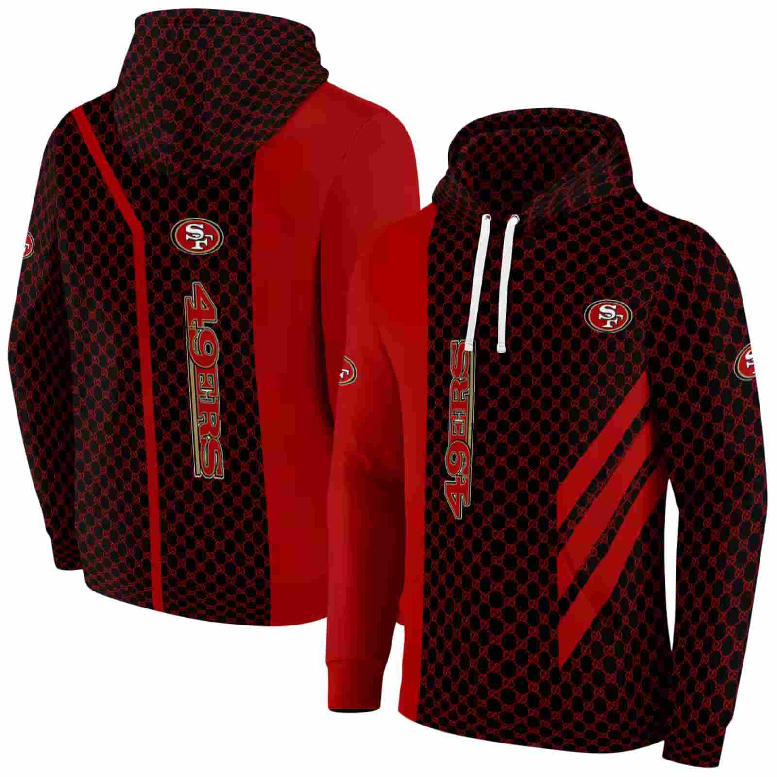 san francisco 49ers monogram pattern red hoodie fashion forward