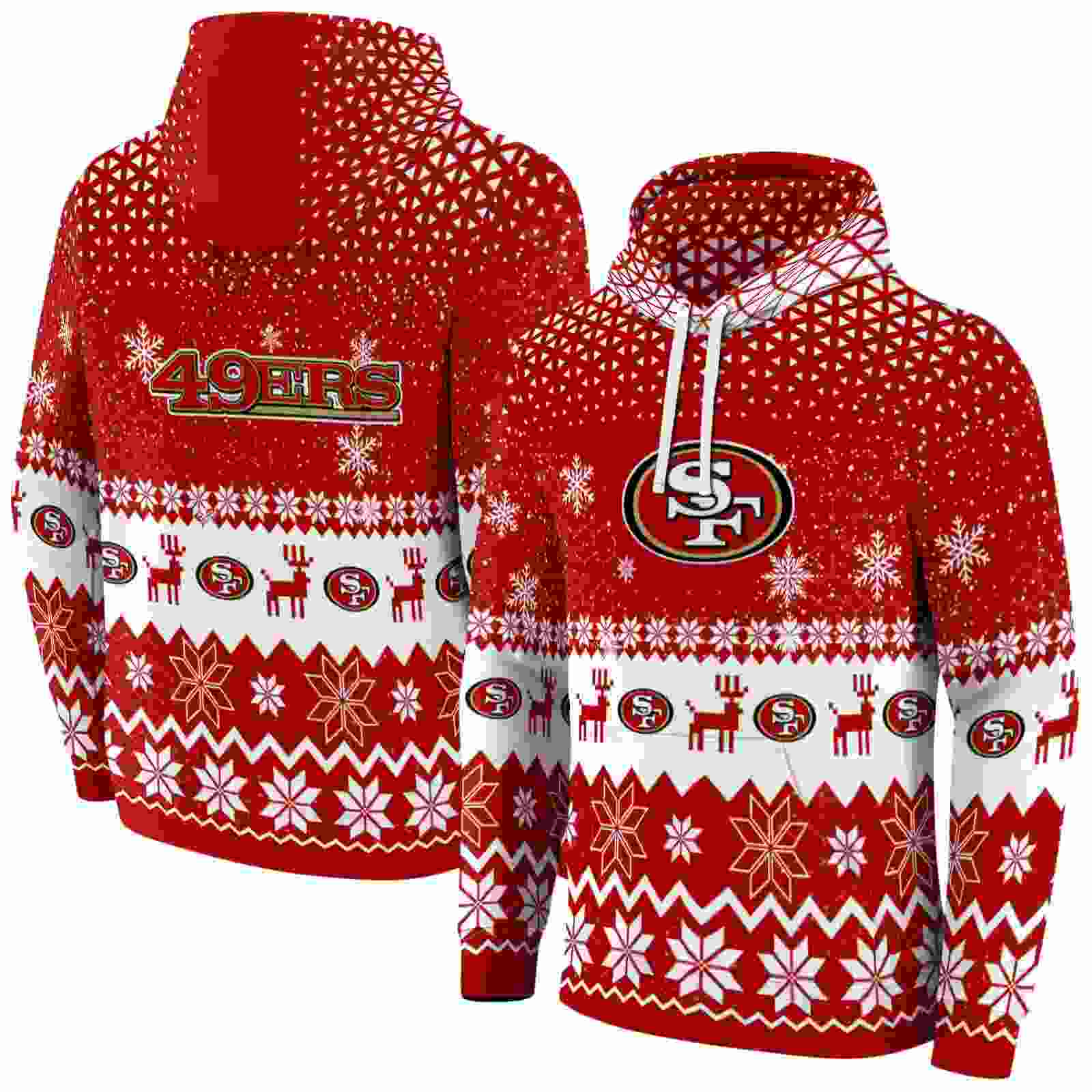 san francisco 49ers reindeer motif red hoodie fashion forward