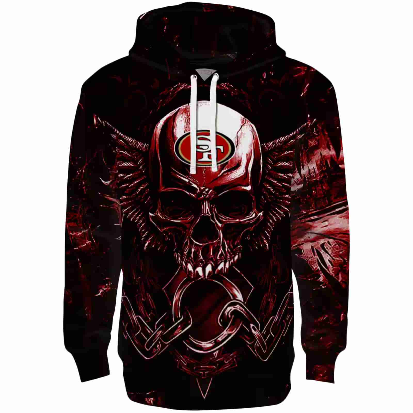 San Francisco 49ers Skull Artwork Red Black Hoodie