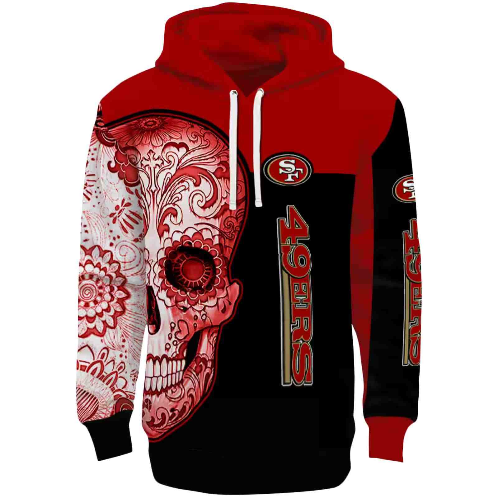 San Francisco 49ers Sugar Skull Red Black Hoodie