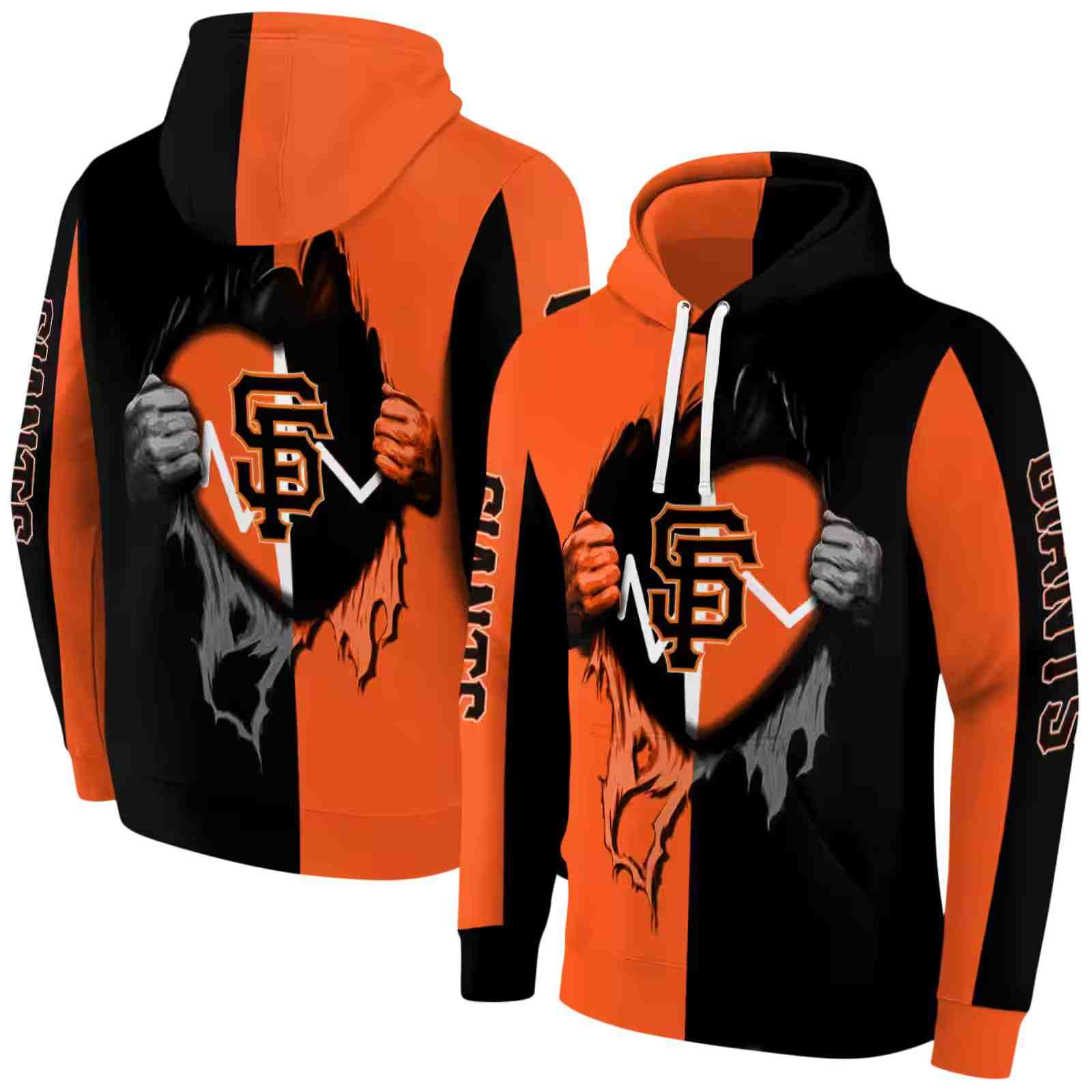 san francisco giants heartbeat graphic orange hoodie fashion forward