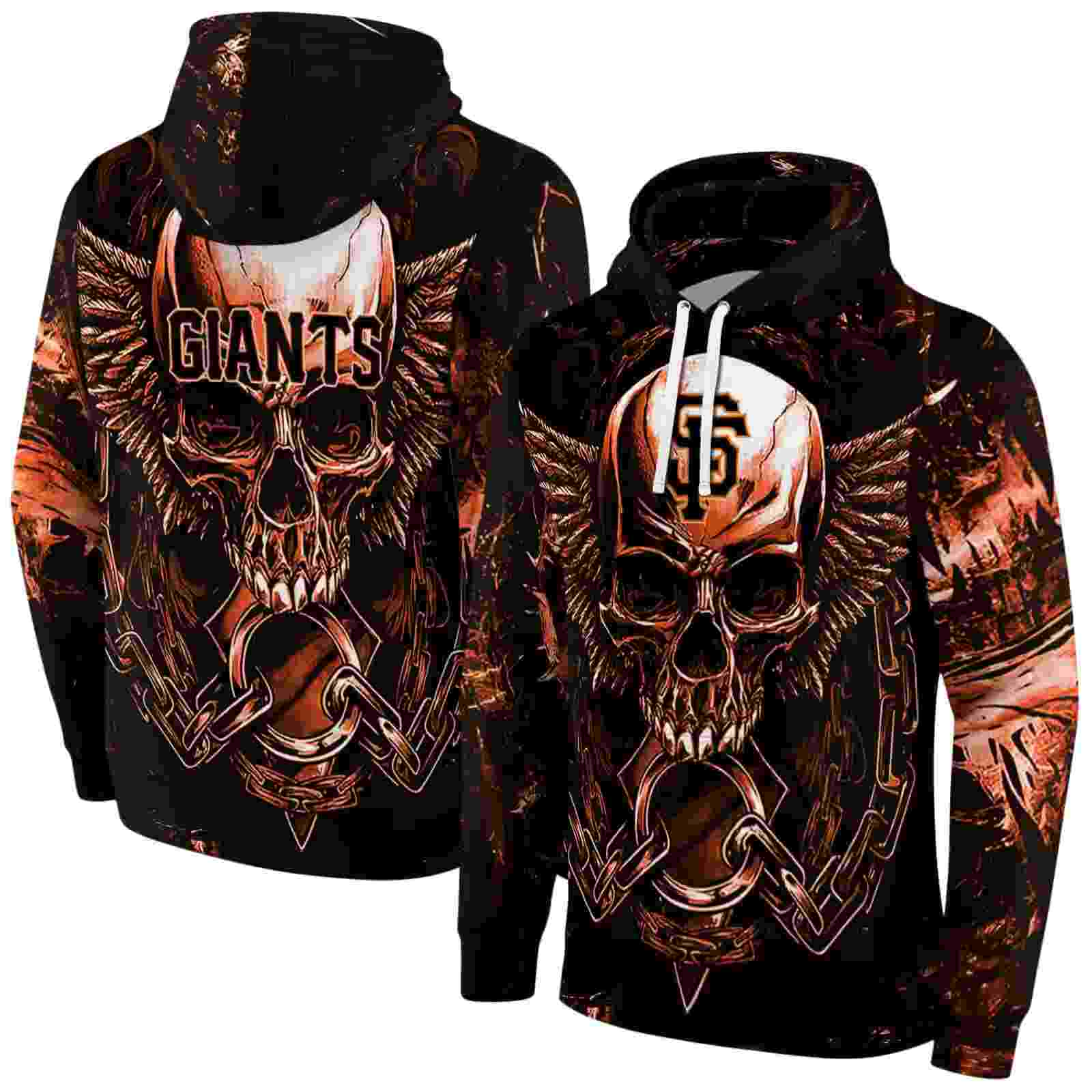 san francisco giants skull artwork orange black hoodie fashion forward