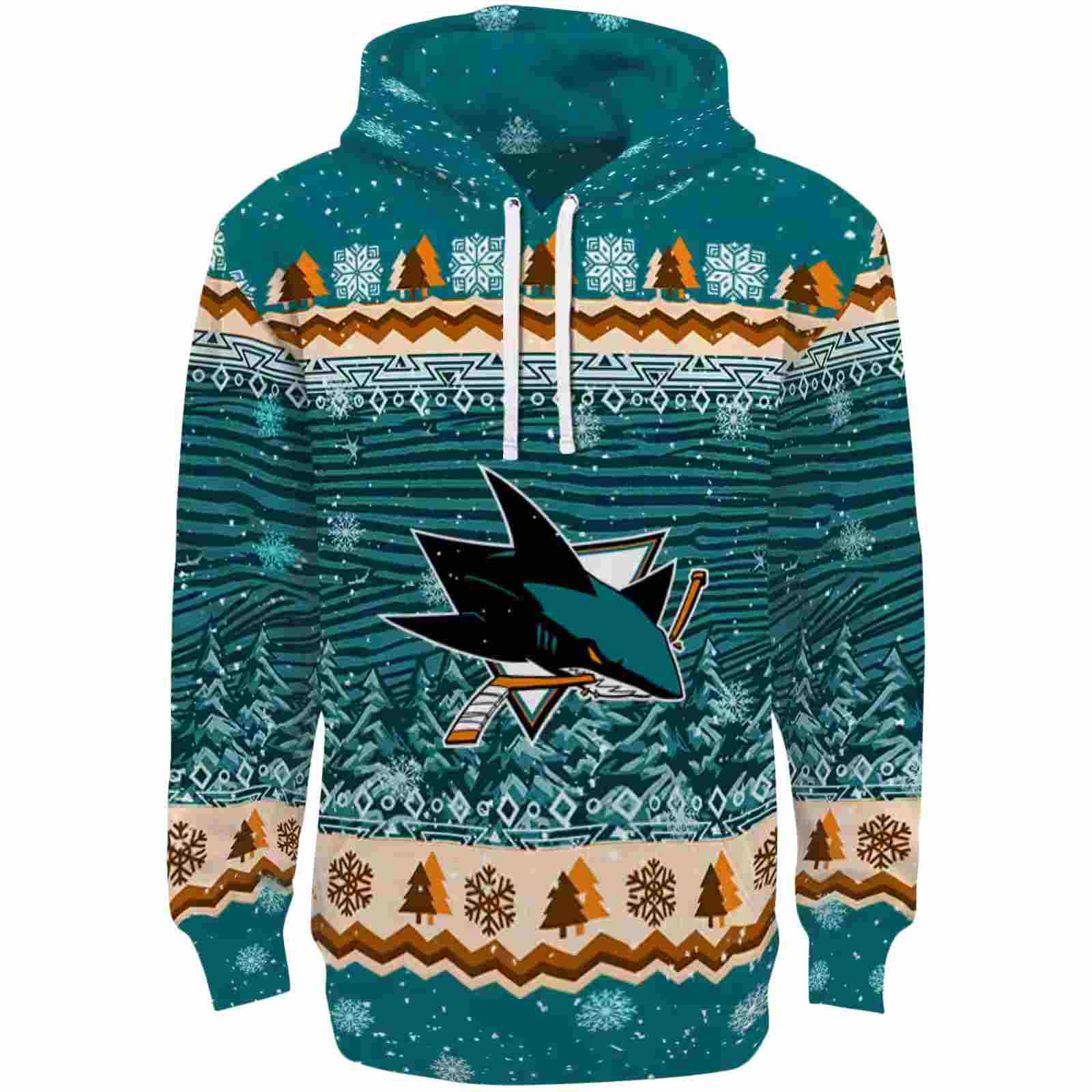 San Jose Sharks Christmas Trees Teal Hoodie