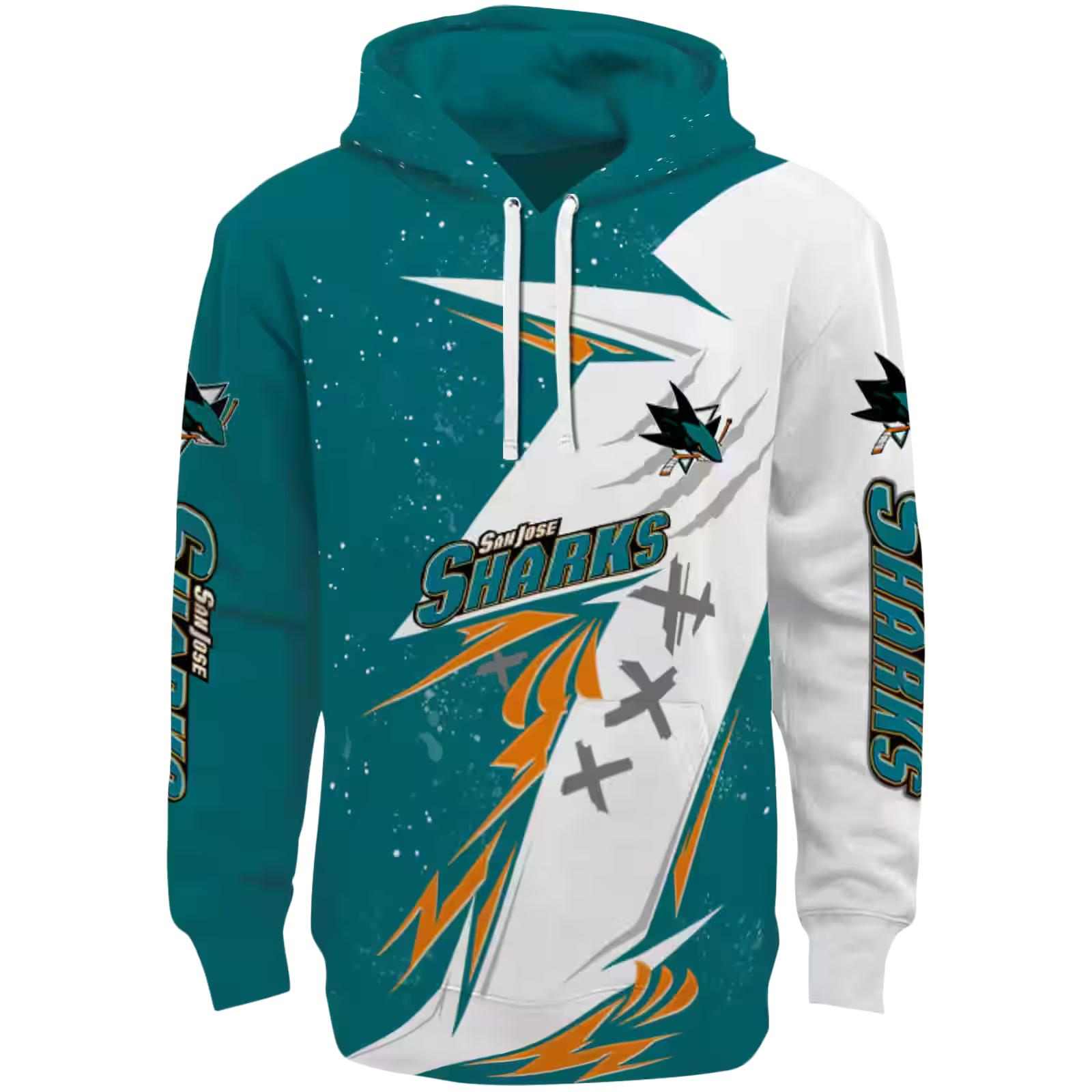 San Jose Sharks Dynamic Slash Teal White Hoodie