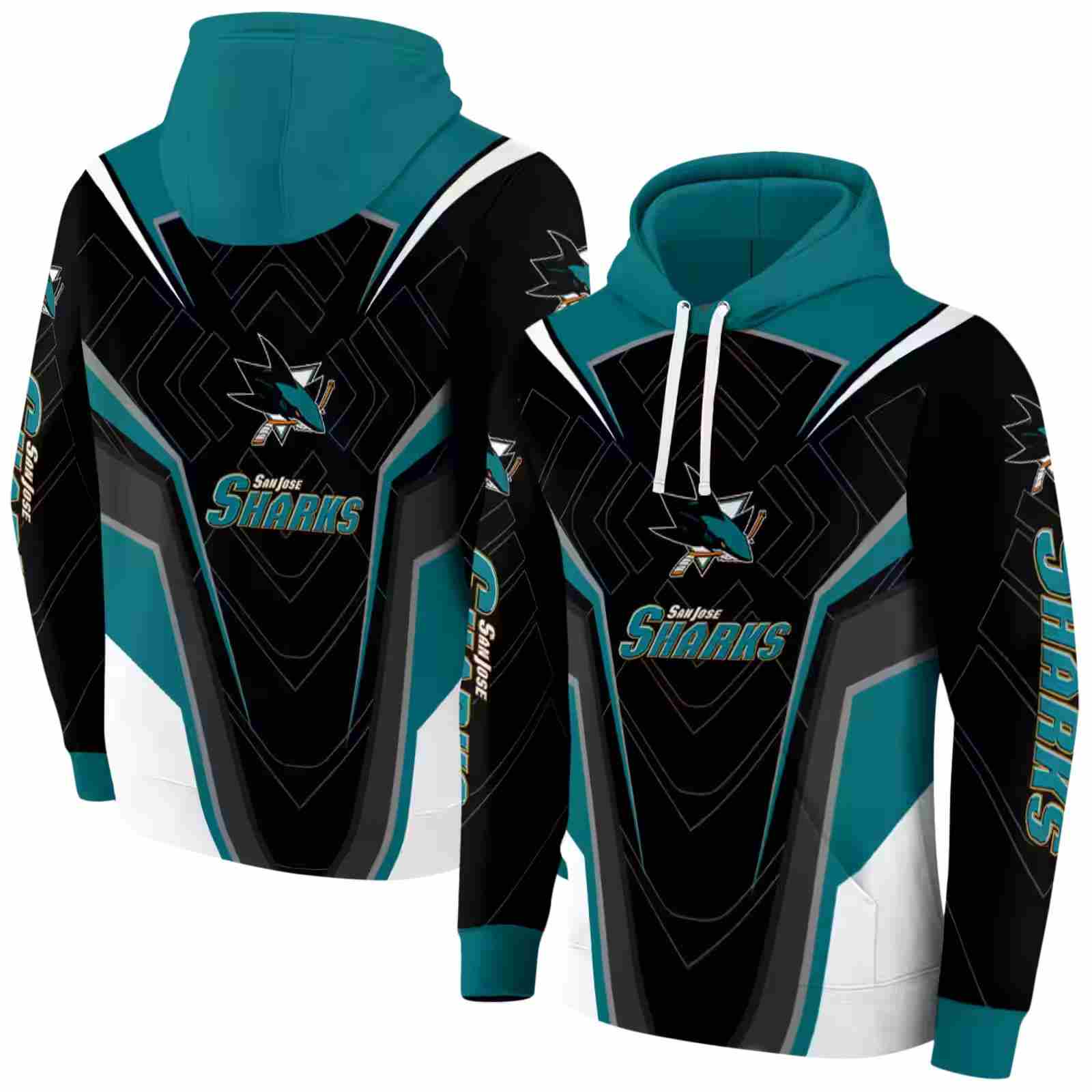 san jose sharks futuristic pattern teal black hoodie fashion forward