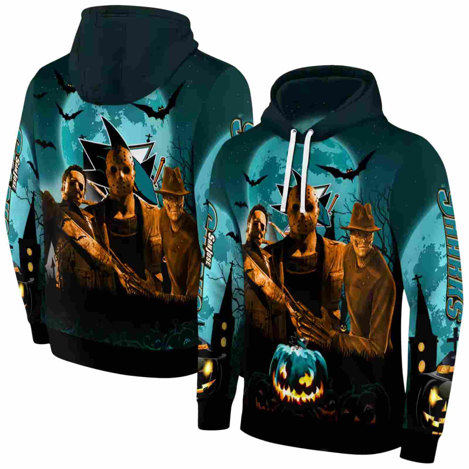 san jose sharks halloween vibes teal black hoodie fashion forward