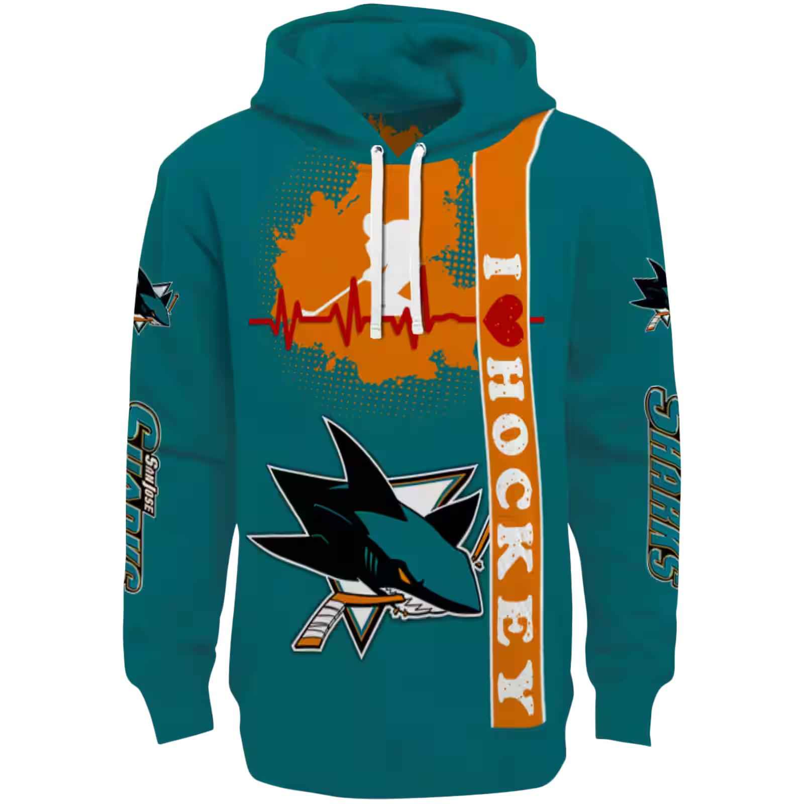 San Jose Sharks Hockey Heartbeat Teal Hoodie