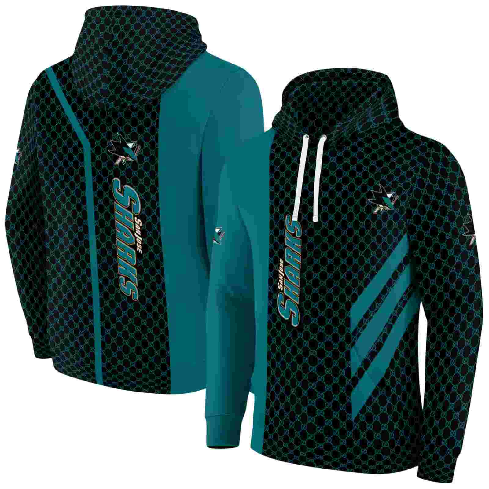 san jose sharks monogram pattern teal hoodie fashion forward