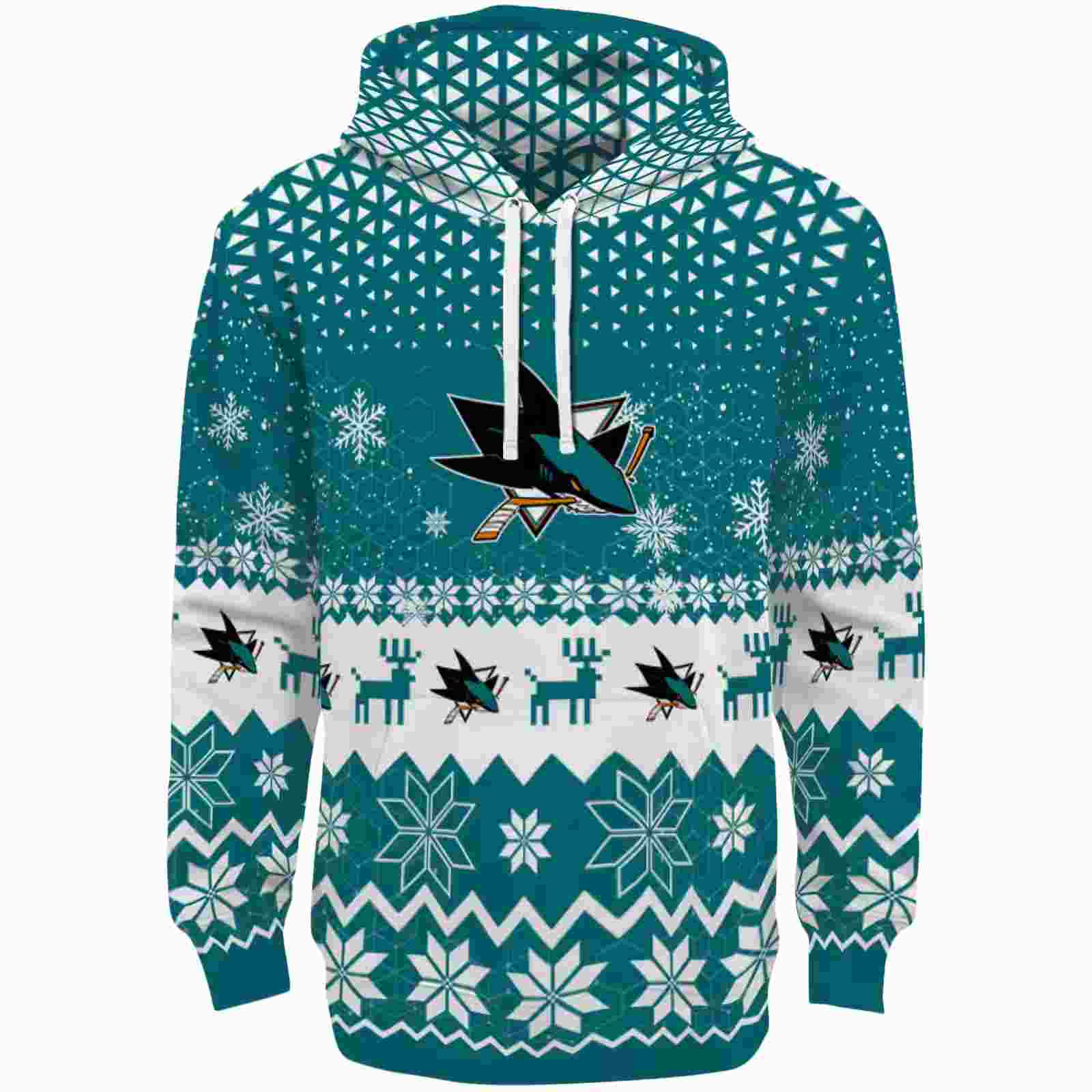 San Jose Sharks Reindeer Motif Teal Hoodie