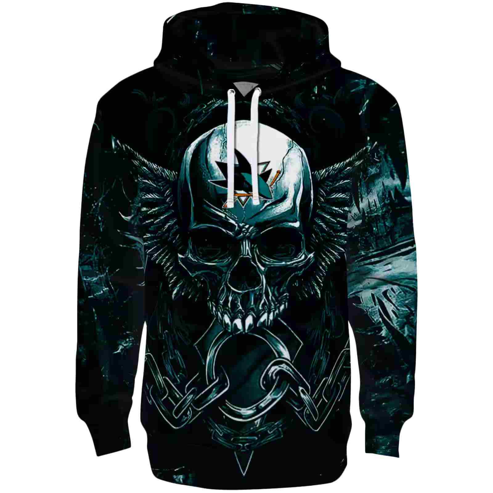 San Jose Sharks Skull Artwork Teal Black Hoodie