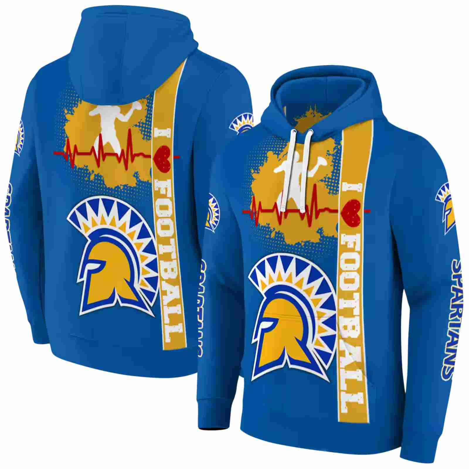 san jose state spartans football heartbeat blue hoodie fashion forward