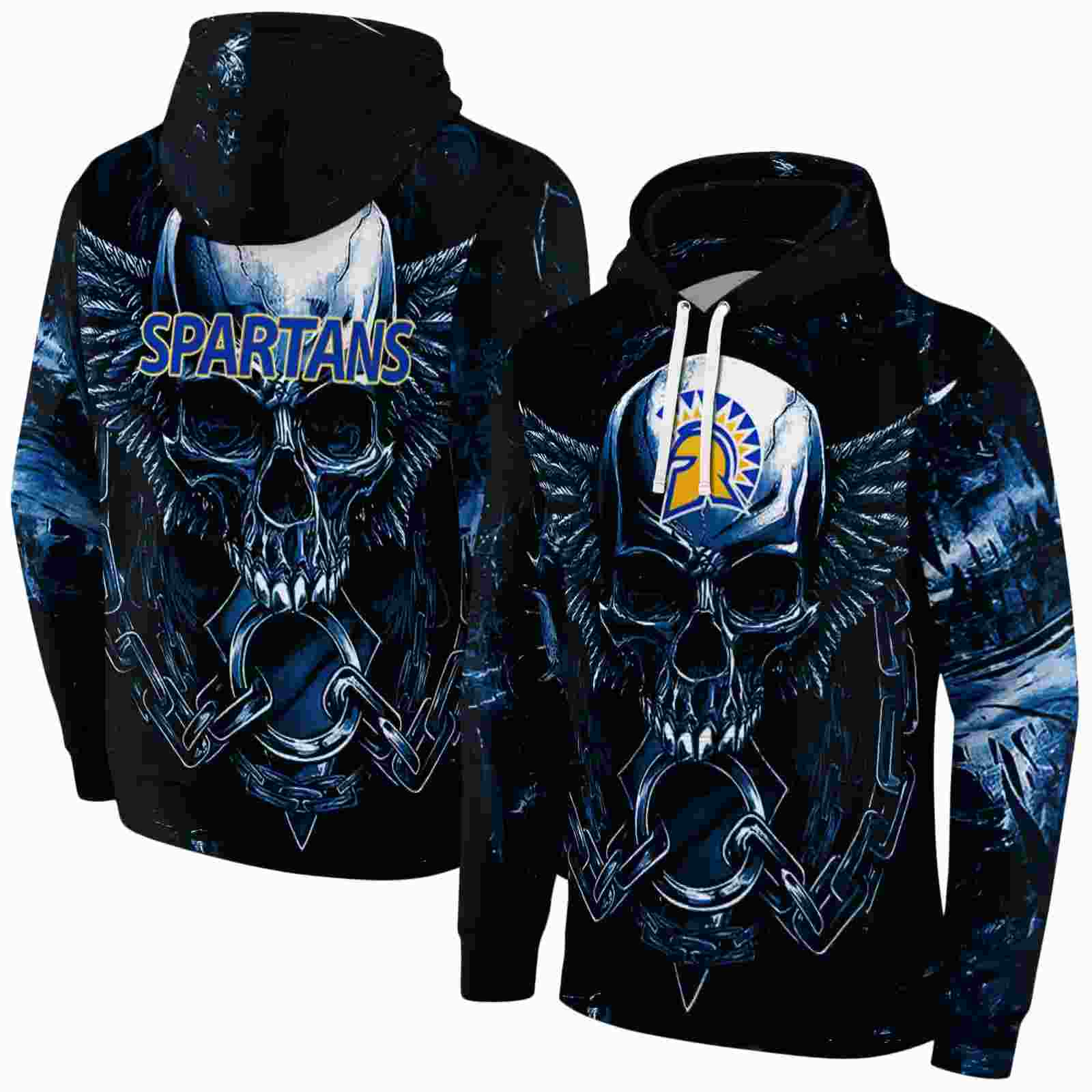 san jose state spartans skull artwork blue black hoodie fashion forward