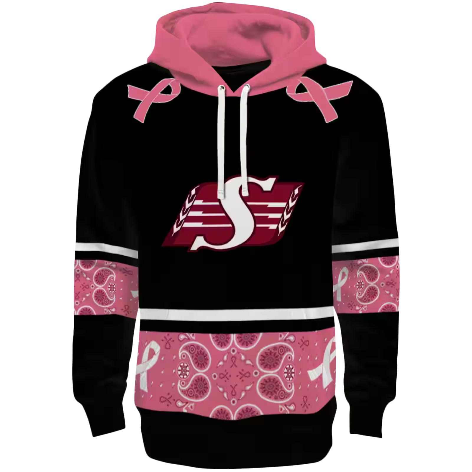 Saskatchewan Roughriders Awareness Ribbon Black Pink Hoodie