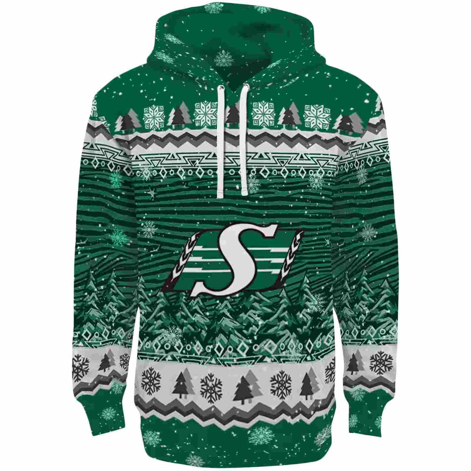 Saskatchewan Roughriders Christmas Trees Green Hoodie