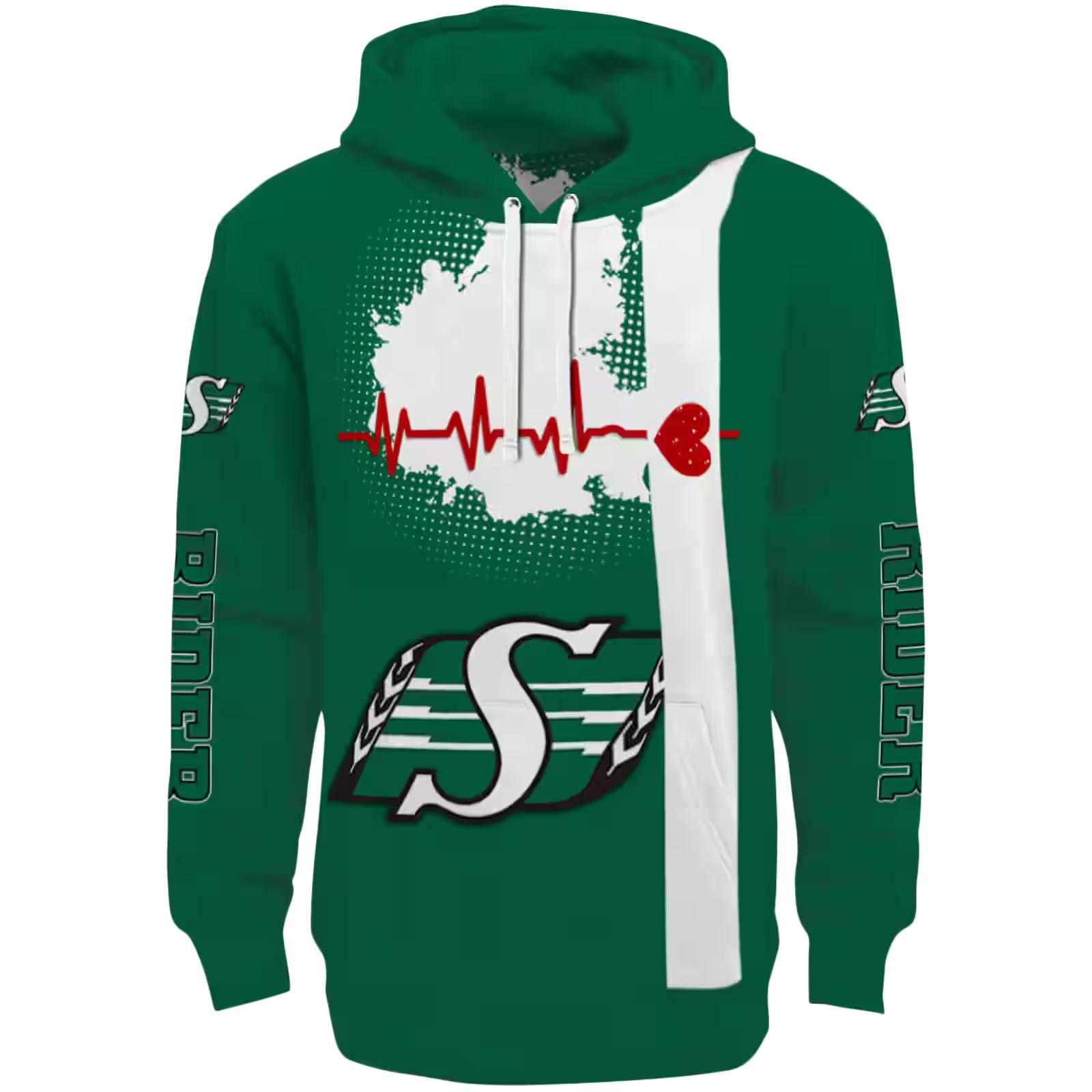 Saskatchewan Roughriders Football Heartbeat Green Hoodie