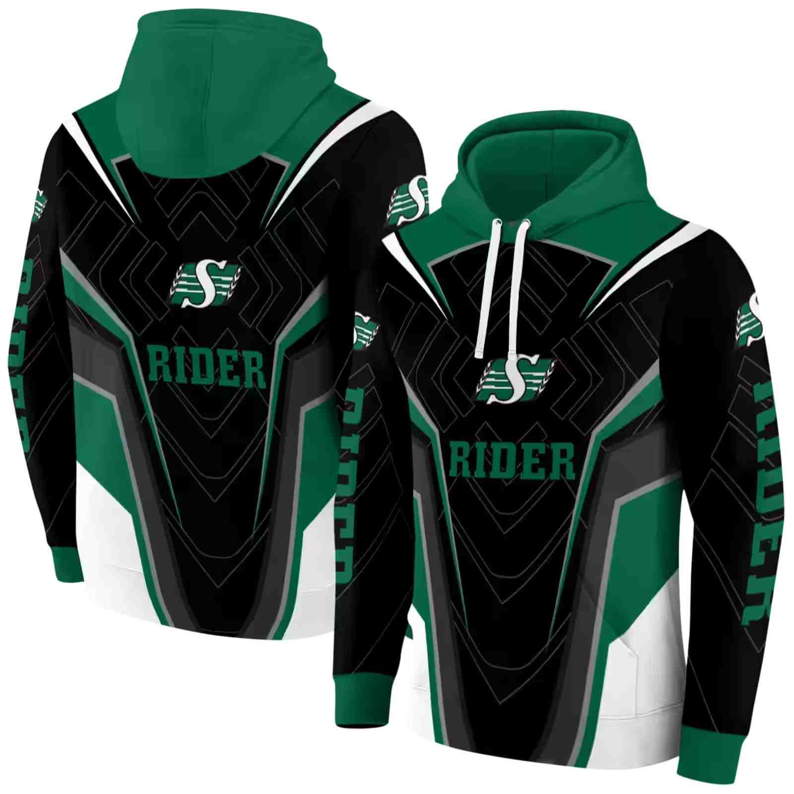 saskatchewan roughriders futuristic pattern green black hoodie fashion forward