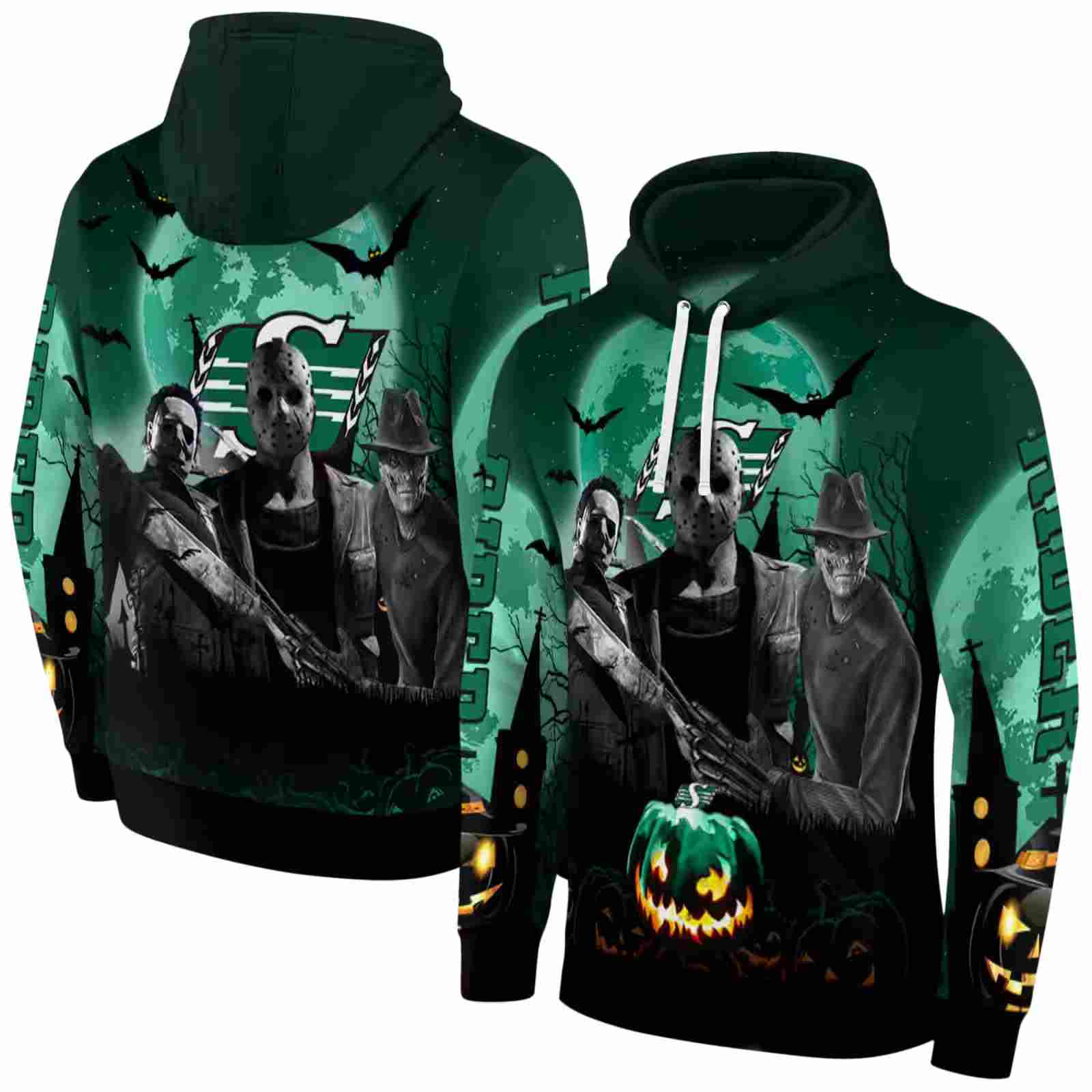 saskatchewan roughriders halloween vibes green black hoodie fashion forward