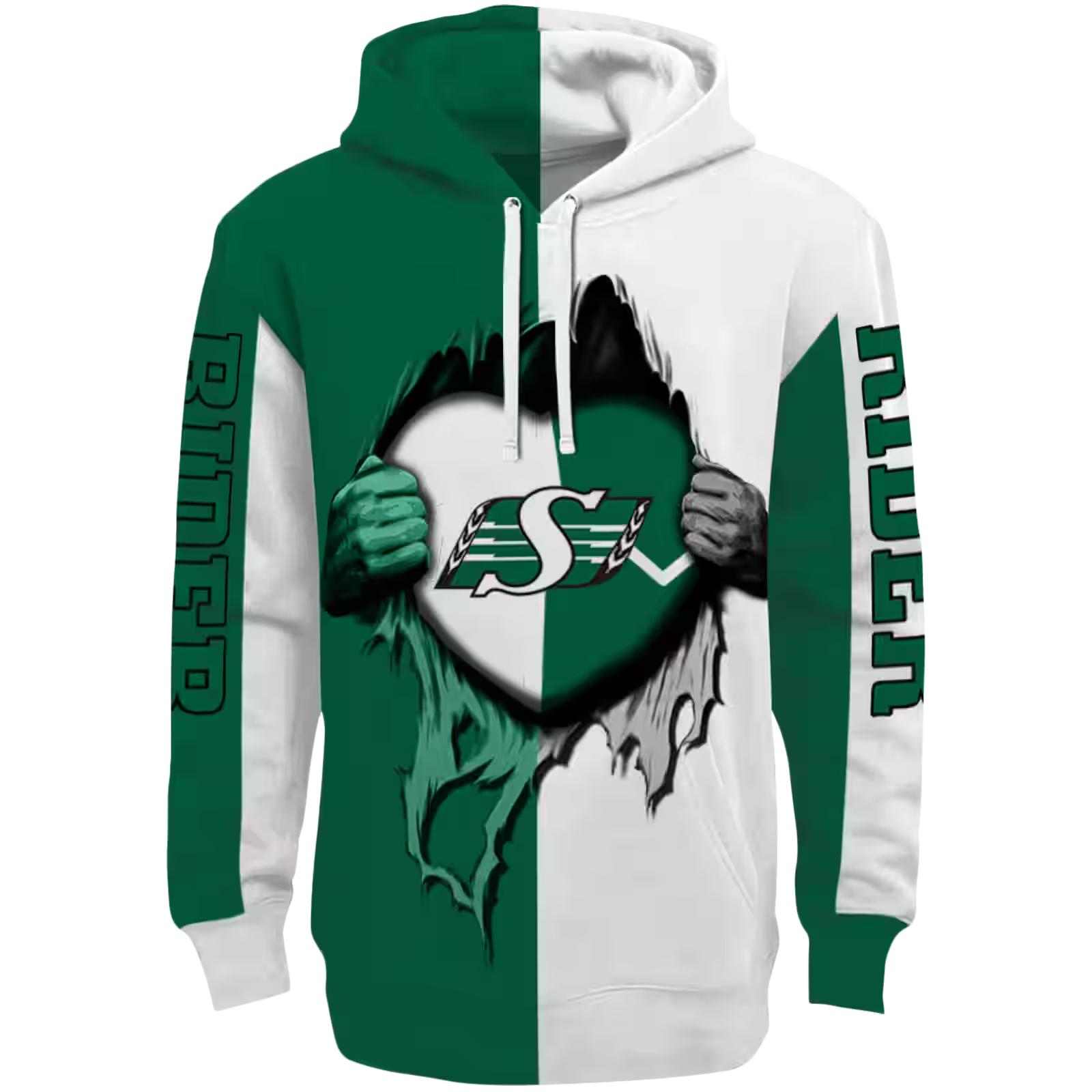 Saskatchewan Roughriders Heartbeat Graphic Green Hoodie