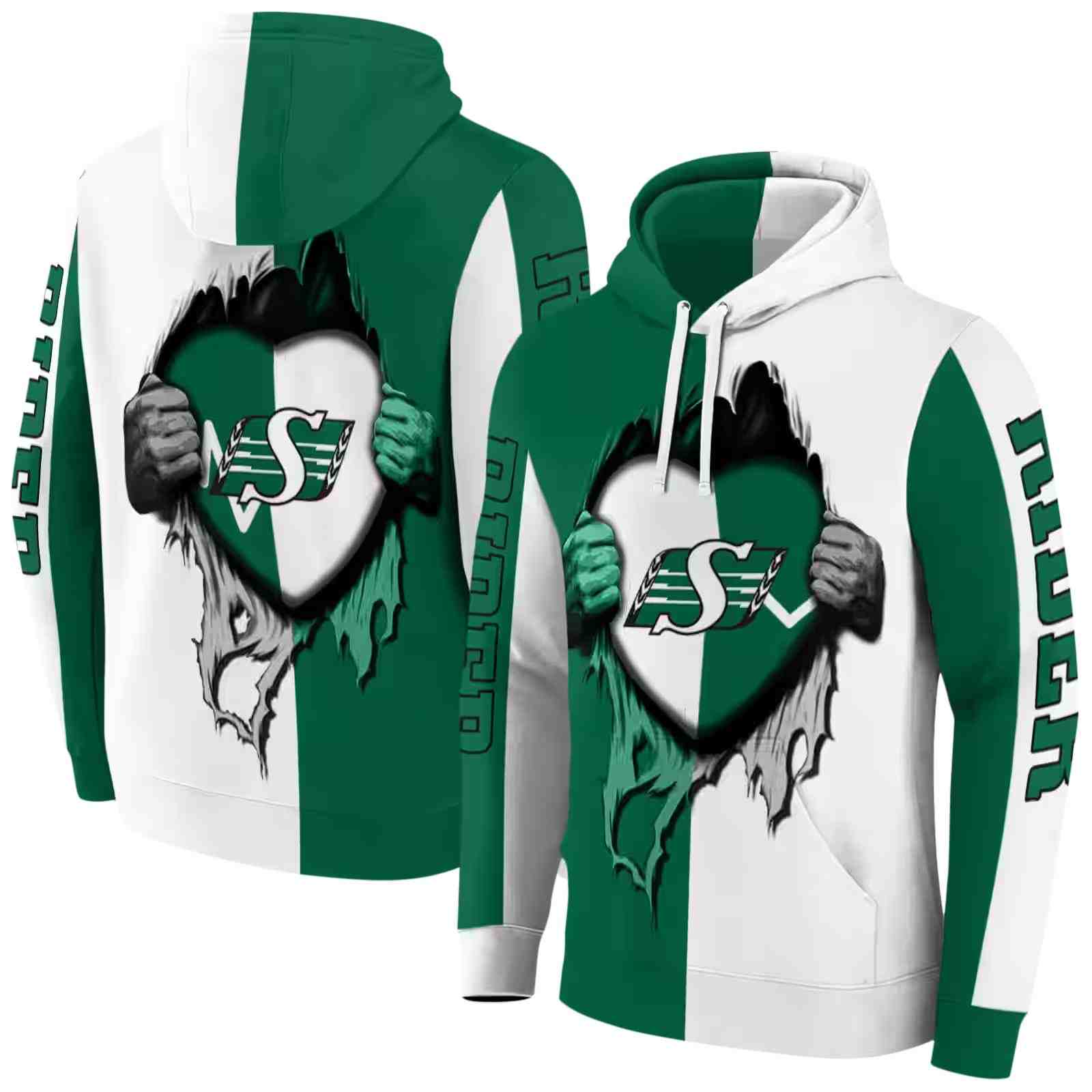 saskatchewan roughriders heartbeat graphic green hoodie fashion forward