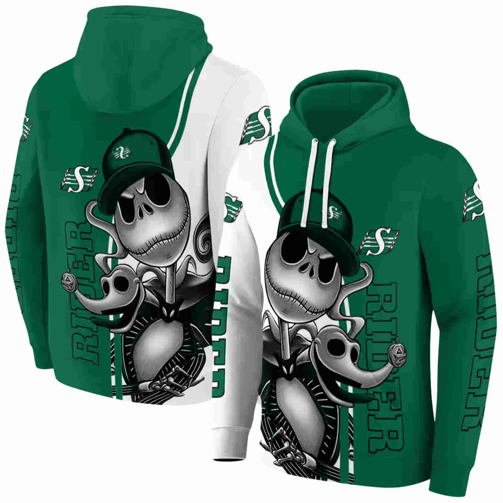 saskatchewan roughriders jack skellington green hoodie fashion forward